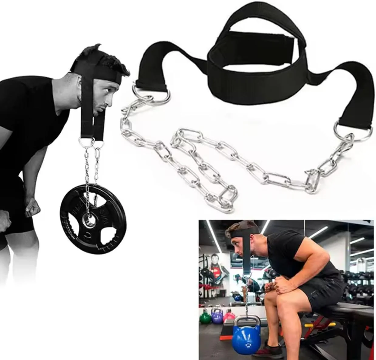 حزام تقوية عضلات الرقبة مع سلسلة حديد – Neck Training Harness لتمارين العنق والكتف – قابل للتعديل – مناسب كمال الأجسام والمصارعة والرياضات القتالية - Image 6