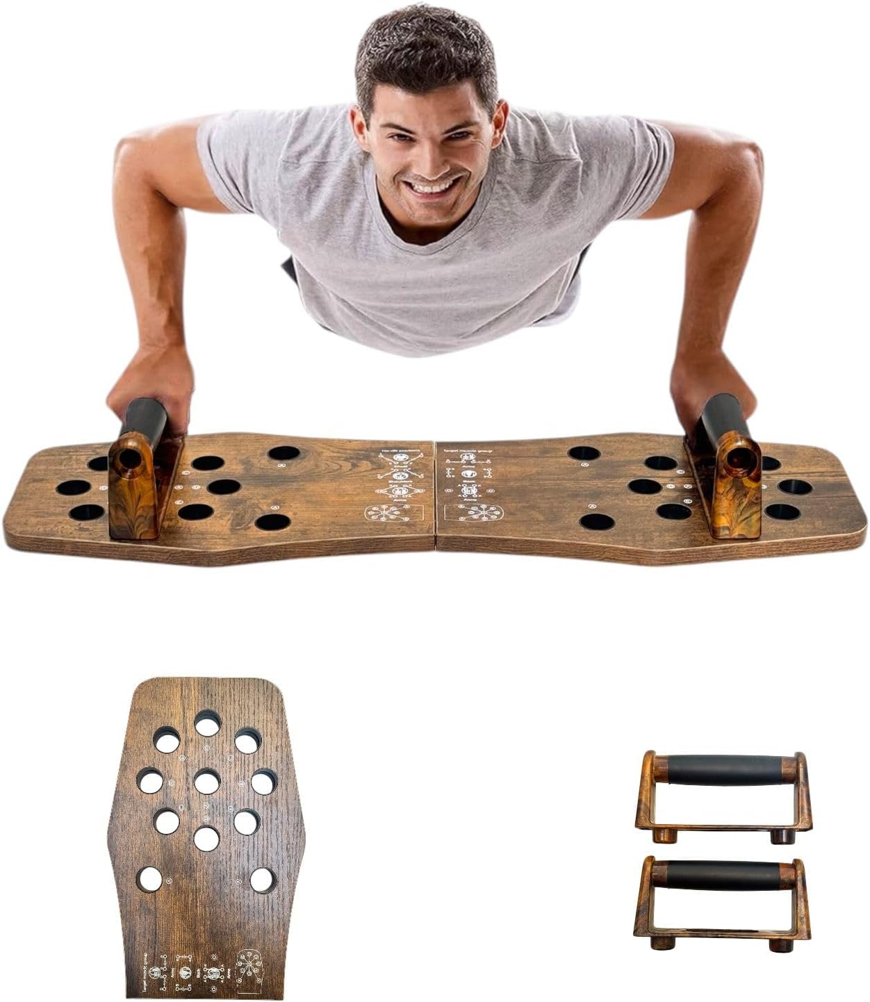 لوح تمارين بوش اب احترافي قابل للطي – Push Up Board متعدد الوضعيات لتقوية الصدر والكتف والذراع – تصميم خشب قوي مع قاعدة مانعة للانزلاق – جهاز تمارين منزلية كامل - Image 2