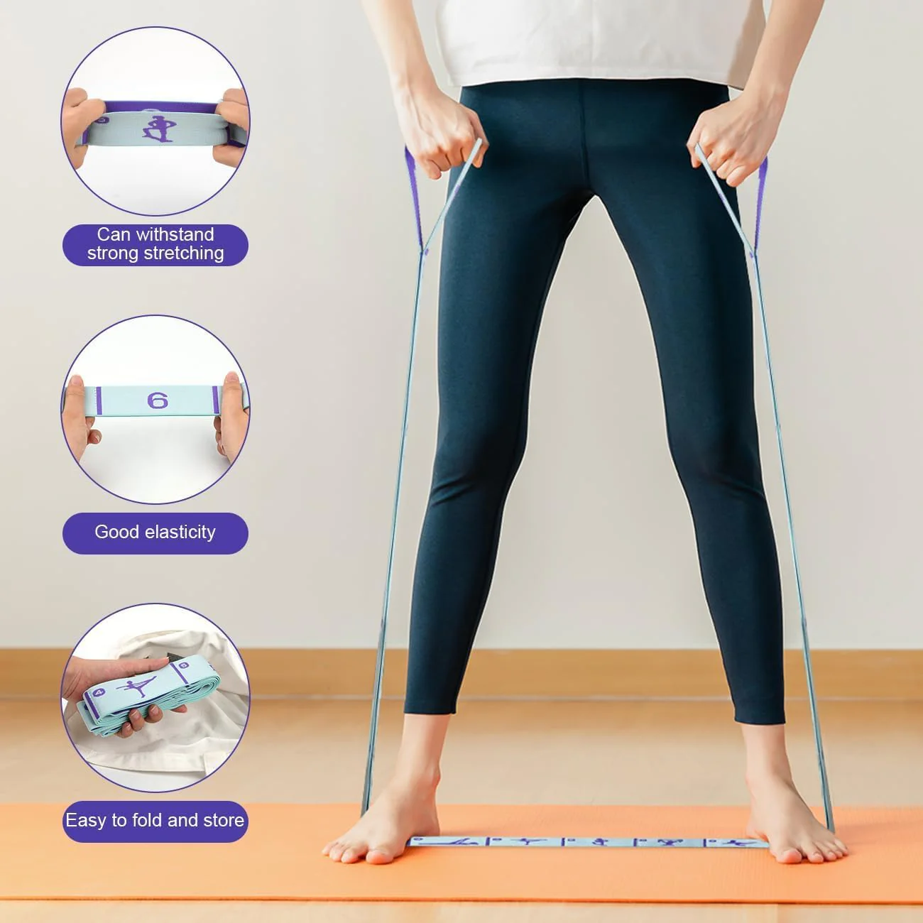 استيك يوجا للتمدد متعدد الحلقات – Yoga Stretch Strap بثماني حلقات لتمارين الإطالة والبيلاتس – حزام تمارين مرونة الجسم واللياقة - Image 5