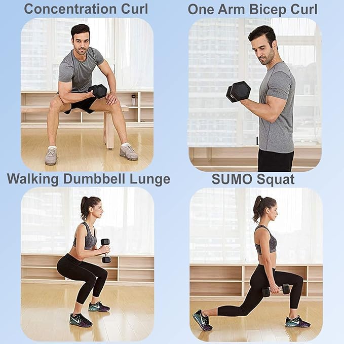 زوج من دمبل سداسي مطاط احترافي – Hex Dumbbell للجيم والتمارين المنزلية – يد ستيل مانعة للانزلاق – أوزان متعددة لبناء العضلات وتمارين القوة والكارديو - Image 5