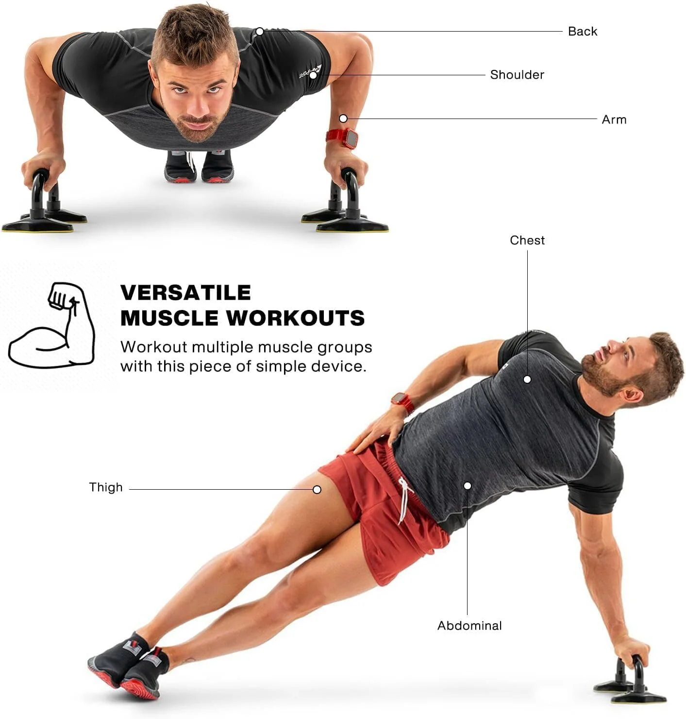 بوش اب بار احترافي Push Up Bars – حامل تمارين الضغط بتصميم مريح لليد – قاعدة عريضة مانعة للانزلاق – تقوية الصدر والذراع – مناسب للتمارين المنزلية والجيم - Image 2