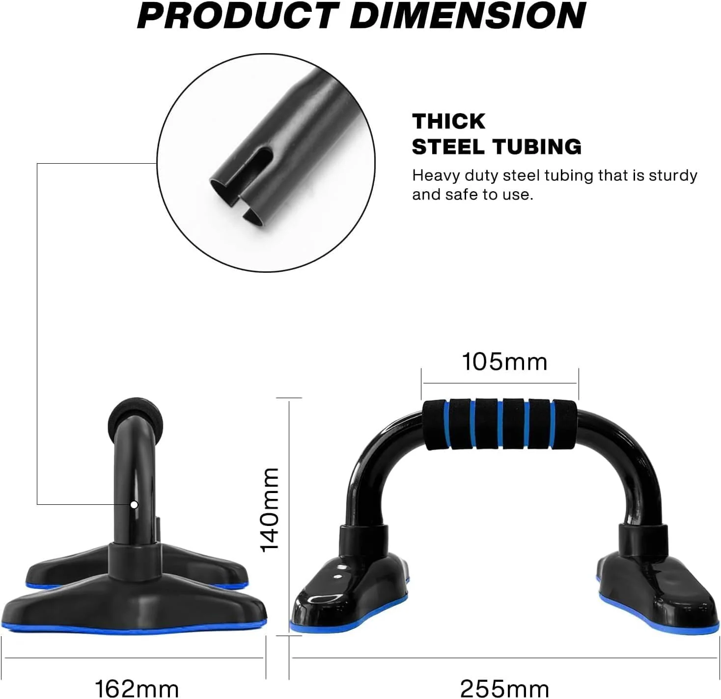 بوش اب بار احترافي Push Up Bars – حامل تمارين الضغط بتصميم مريح لليد – قاعدة عريضة مانعة للانزلاق – تقوية الصدر والذراع – مناسب للتمارين المنزلية والجيم - Image 6