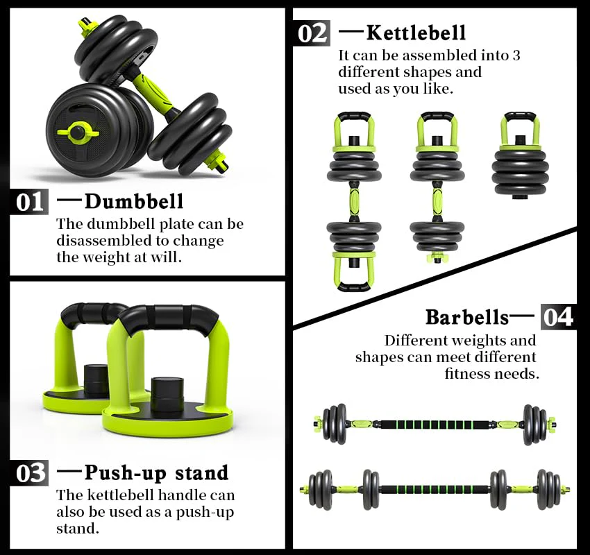 SportQ 7 in 1 Multi Use Dumbbells Set - Pair Dumbbell, Kettlebell, Abdominal Wheel, Push Handle, Straight Bar Extension and Zigzag – Adjustable Weights Home Gym in Your Home - Image 6