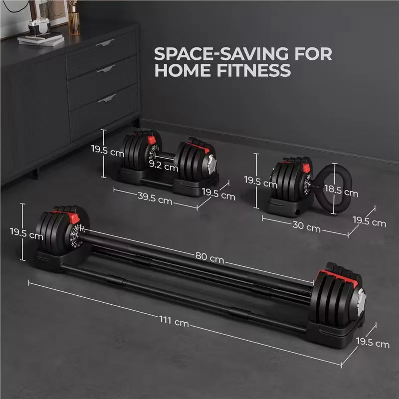 SportQ 24 Kg 3 in 1 Multifunctional Dumbbell Set - Kettlebell - Single Dumbbell Barbell - 12 Adjustable Weight Settings - Fitness Connecting Bar - Image 3