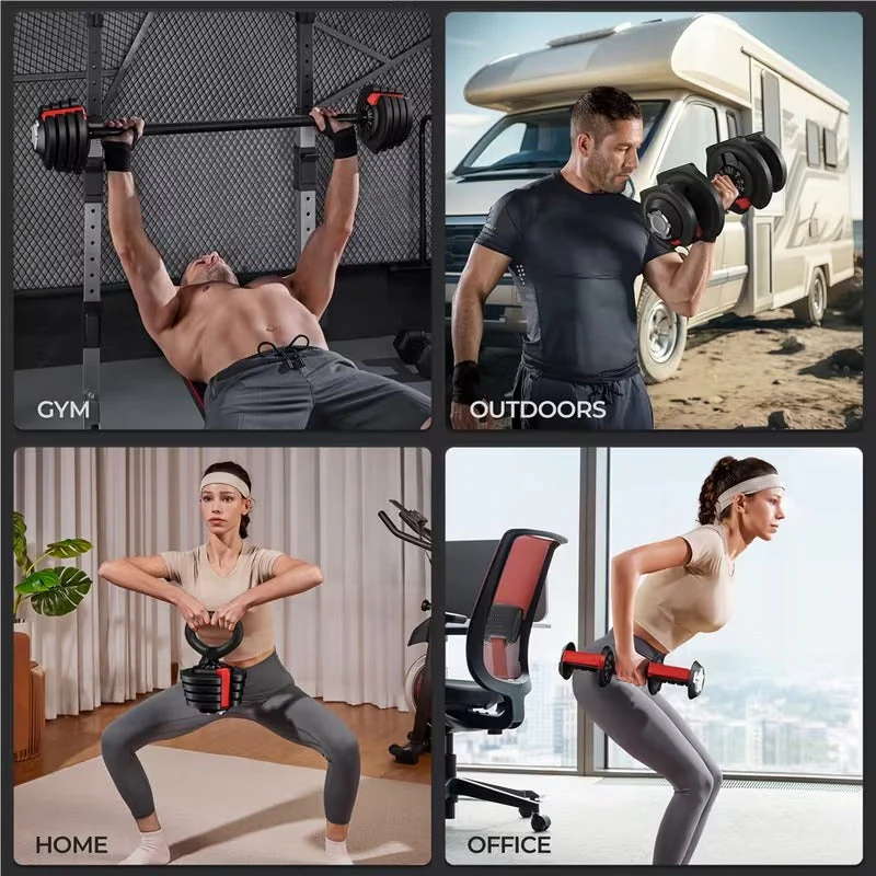 SportQ 24 Kg 3 in 1 Multifunctional Dumbbell Set - Kettlebell - Single Dumbbell Barbell - 12 Adjustable Weight Settings - Fitness Connecting Bar - Image 4