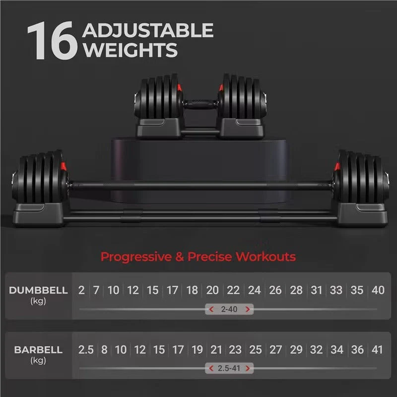 SportQ 24 Kg 3 in 1 Multifunctional Dumbbell Set - Kettlebell - Single Dumbbell Barbell - 12 Adjustable Weight Settings - Fitness Connecting Bar - Image 9