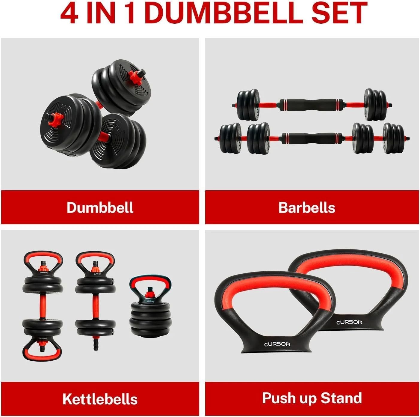 Dumbbells SportQ® 6 in 1 Multi-task, Adjustable on Weighted Ball and Olympic Bars, Push Up Training, Ideal for Free Weight Exercise, Fitness and Home Workout, Unisex - Image 4