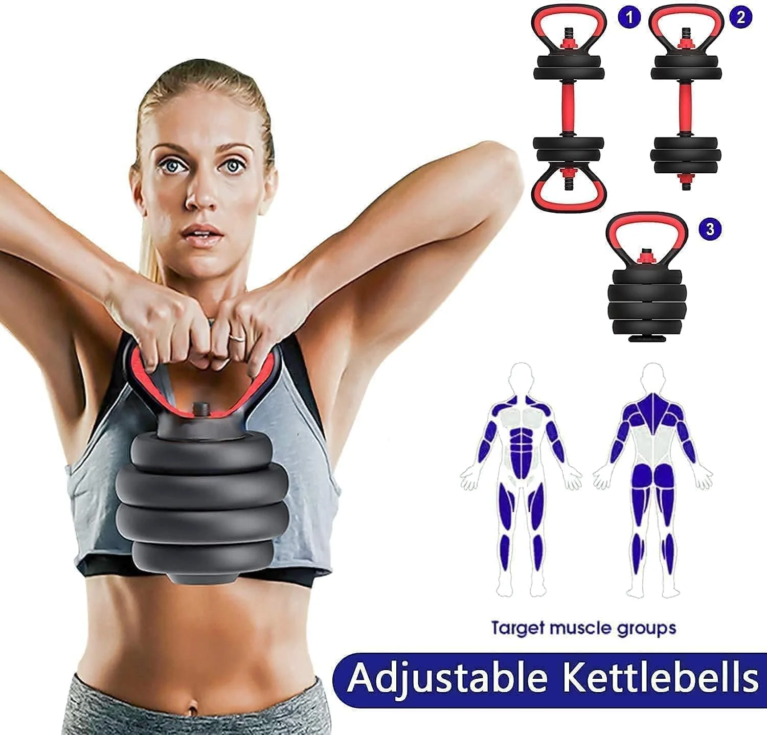 Dumbbells SportQ® 6 in 1 Multi-task, Adjustable on Weighted Ball and Olympic Bars, Push Up Training, Ideal for Free Weight Exercise, Fitness and Home Workout, Unisex - Image 6
