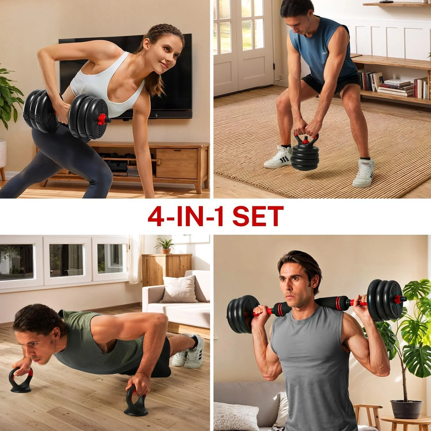 Dumbbells SportQ® 6 in 1 Multi-task, Adjustable on Weighted Ball and Olympic Bars, Push Up Training, Ideal for Free Weight Exercise, Fitness and Home Workout, Unisex - Image 7