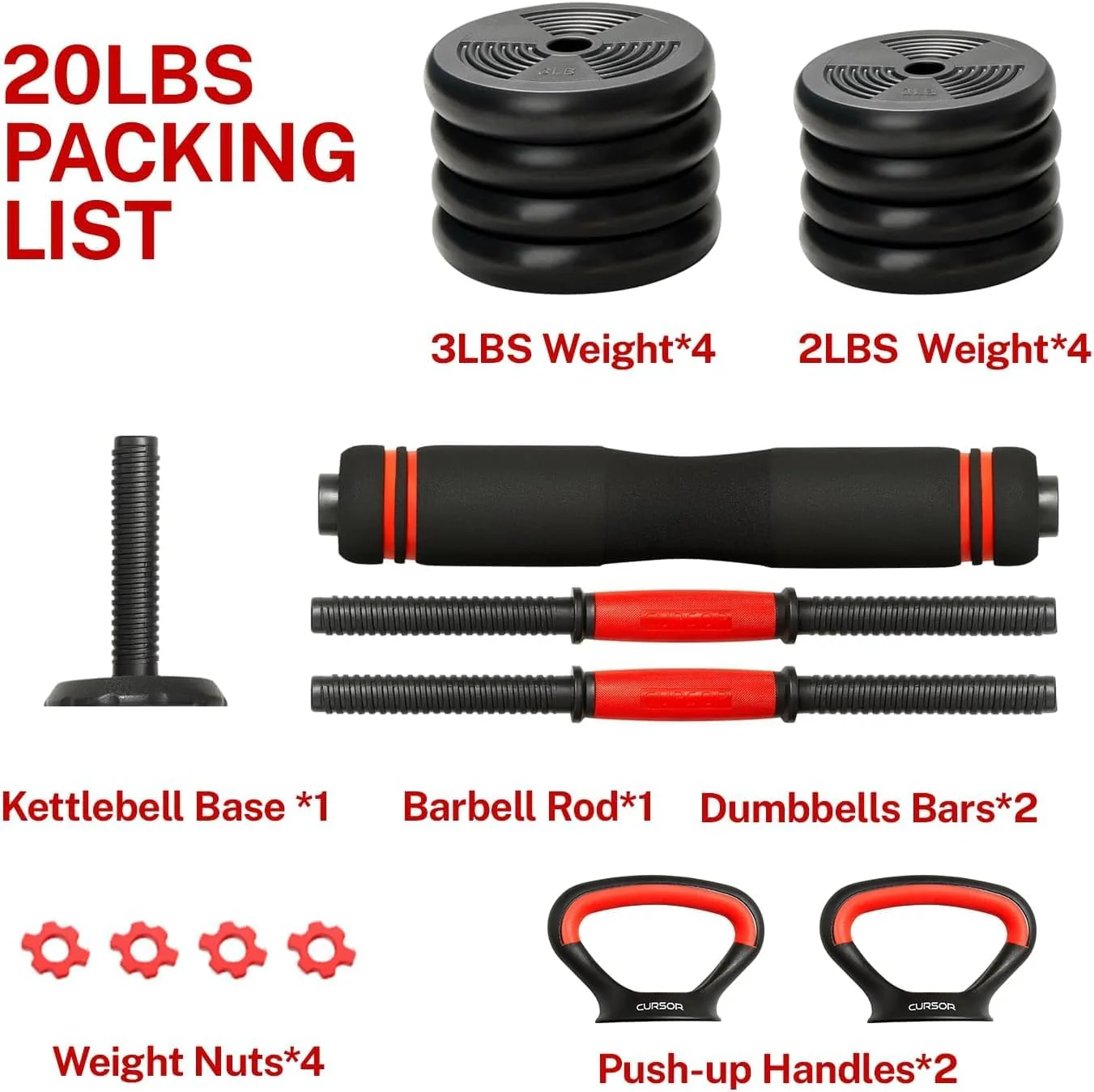Dumbbells SportQ® 6 in 1 Multi-task, Adjustable on Weighted Ball and Olympic Bars, Push Up Training, Ideal for Free Weight Exercise, Fitness and Home Workout, Unisex - Image 8
