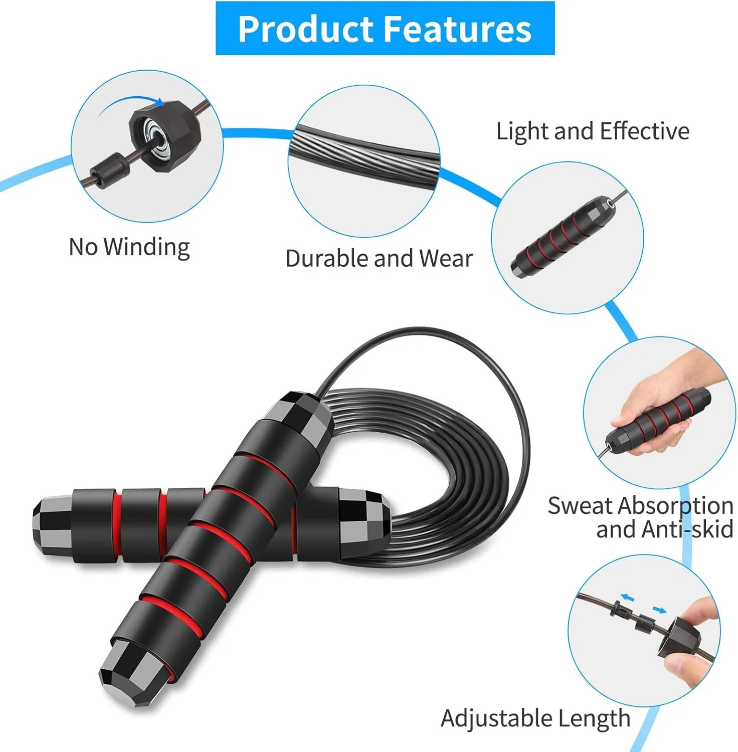 SportQ Master Your Cardio Premium Quality Tangle-Free Skipping Rope for Men, Women and Kids Adjustable Fitness Exercise with Anti-Slip Foam Handles - Image 3