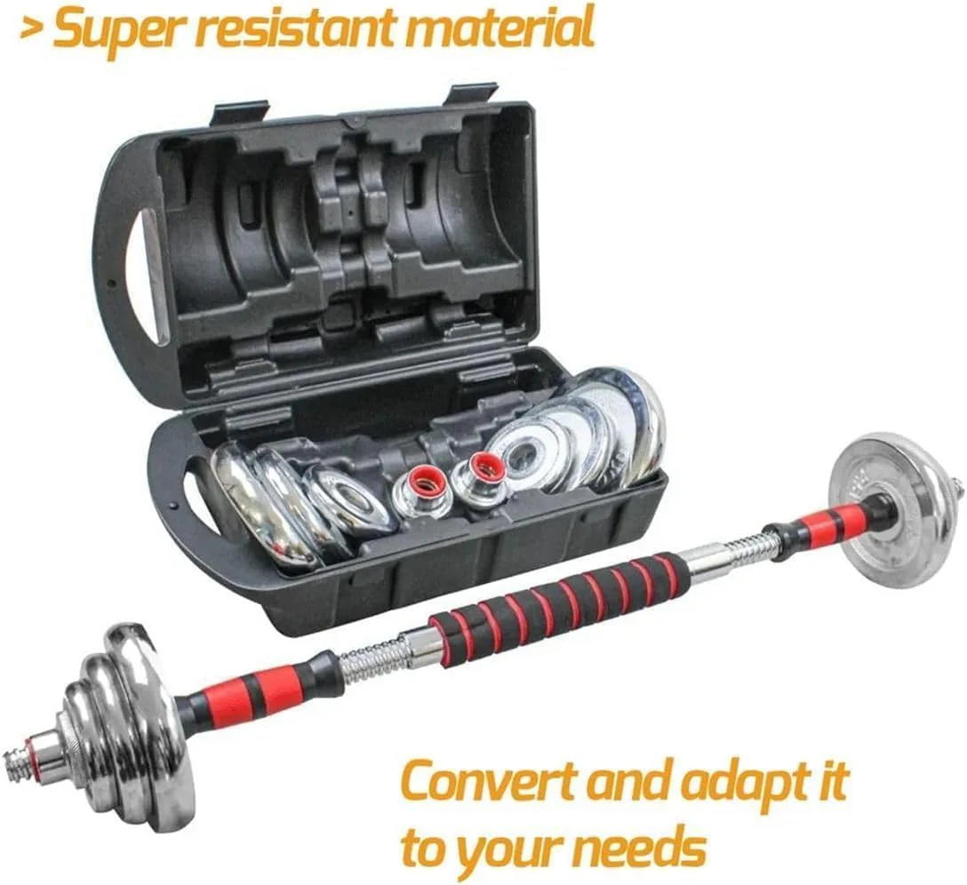 SportQ® 2-in-1 Chrome Steel Adjustable Dumbbell Set with Premium Chrome Carrying Case with Connector Bar - Converts in Seconds from Pair Dumbbell to Bar for Strength Training - Image 3