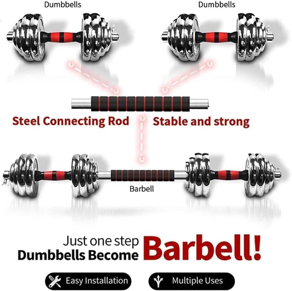 SportQ® 2-in-1 Chrome Steel Adjustable Dumbbell Set with Premium Chrome Carrying Case with Connector Bar - Converts in Seconds from Pair Dumbbell to Bar for Strength Training - Image 4