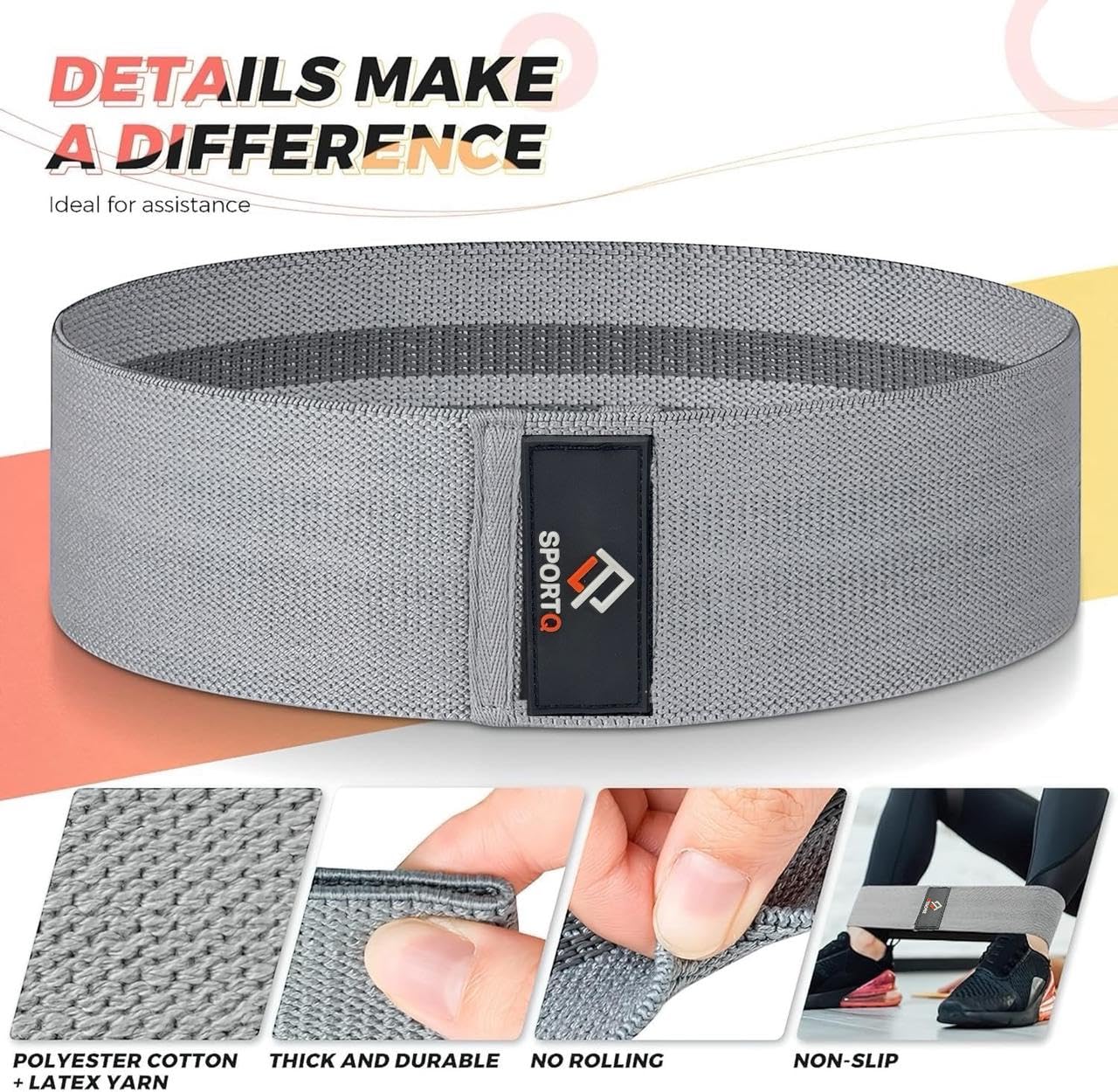 Premium SportQ Resistance Bands for Legs and Butt Anti Slip Hip Bands for Women and Men, Hip and Leg Exercise Bands - 3 Levels Resistance Bands for Hips and Legs - Image 6