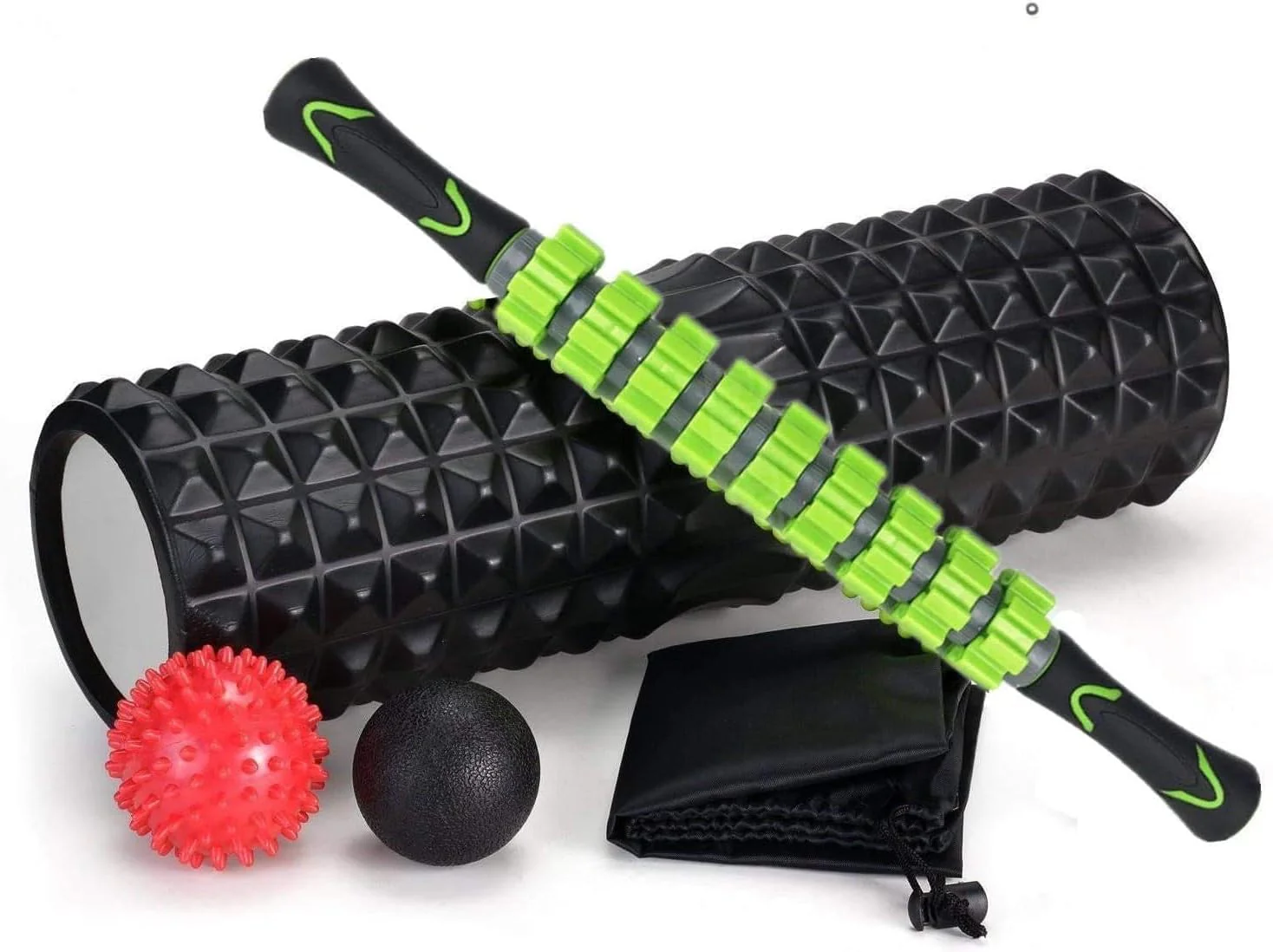 SportQ 5 in 1 Massage Roller Set for Sports & Recovery – Muscle Massage Foam Roller with Massage Stick, 2 Balls, Carry Bag, Ideal for Gym, Yoga, Physical Therapy (Black) - Image 4
