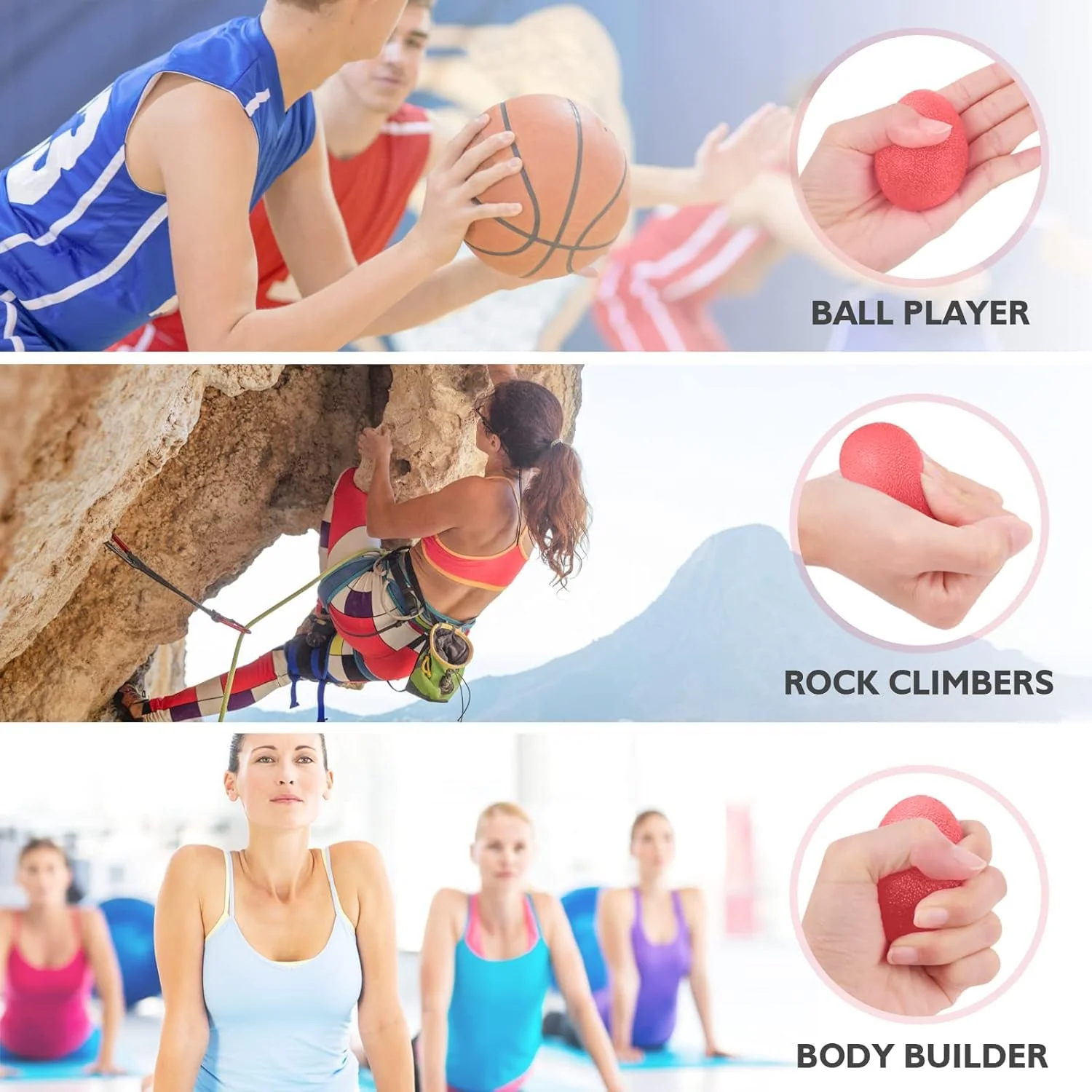Hand Grip Strength Training Ball 3 Pack, Stress Relief Ball for Adults and Kids, Hand Grip Recovery Equipment for Wrist, Finger Resistance Exercise Ball - Image 2