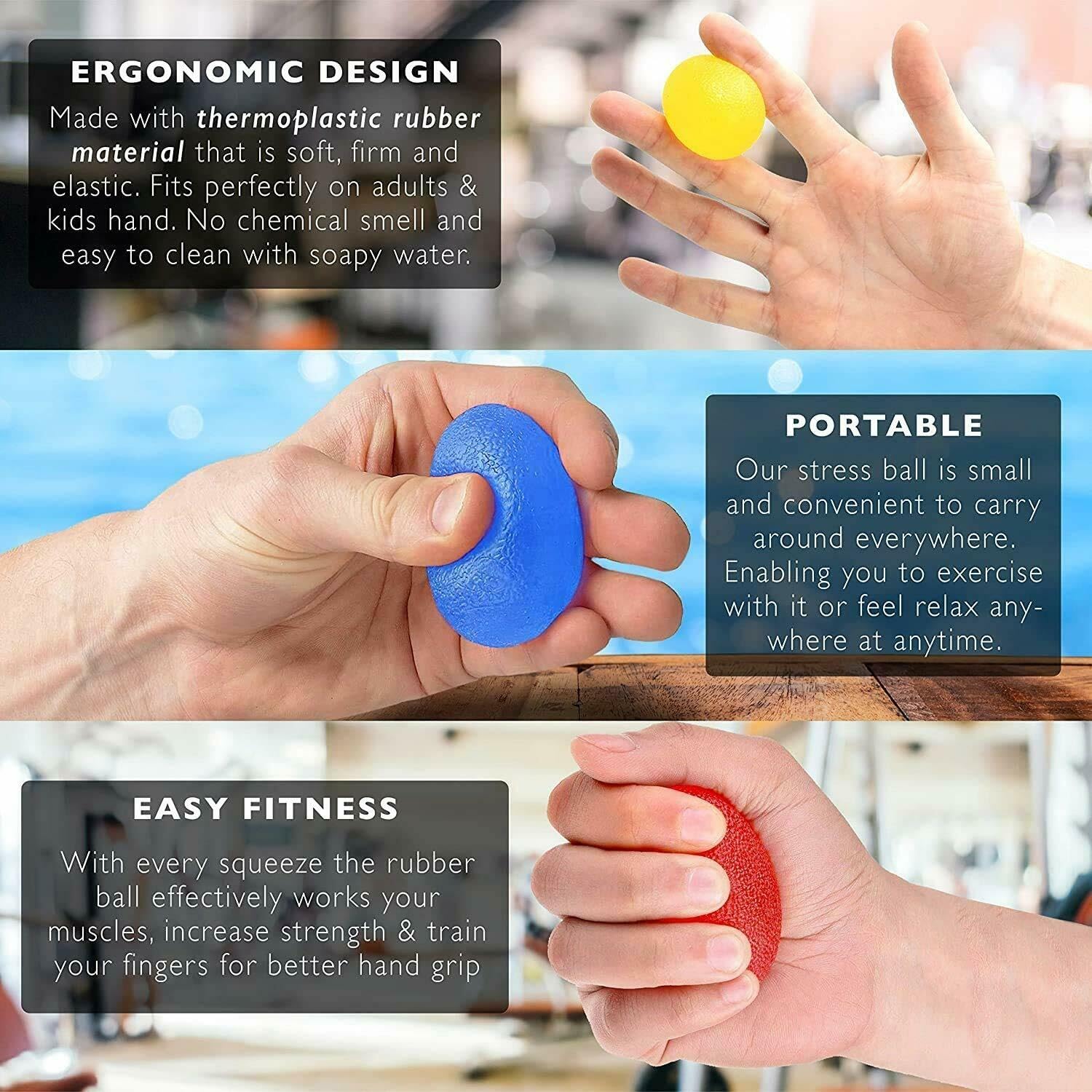 Hand Grip Strength Training Ball 3 Pack, Stress Relief Ball for Adults and Kids, Hand Grip Recovery Equipment for Wrist, Finger Resistance Exercise Ball - Image 3