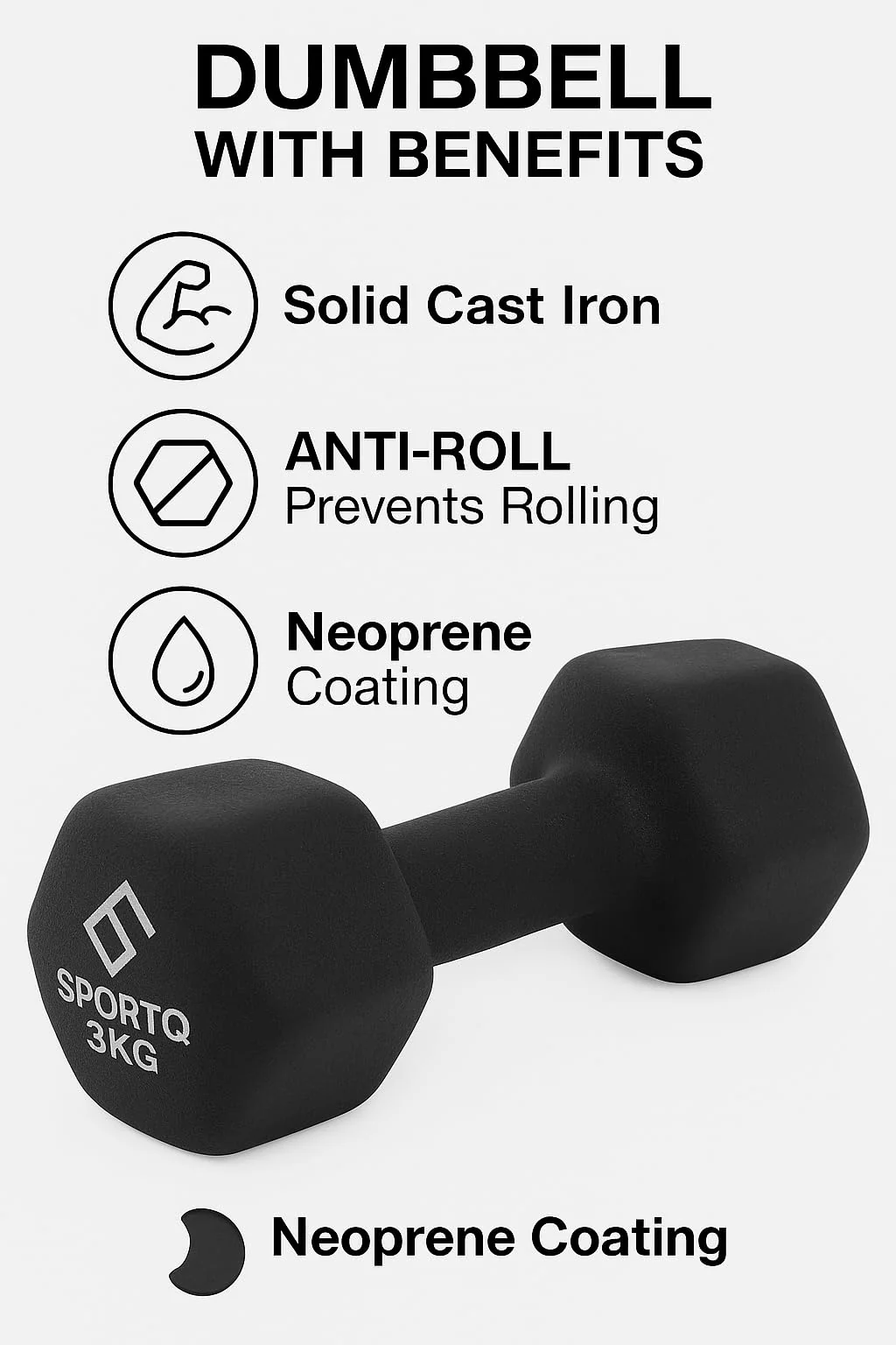 SportQ Hex Dumbbell Pair 1 to 5 Kg – Non-Slip & Rustproof Neoprene Coated Hand Weights for Strength Training & Muscle Toning – Suitable for Women, Men, Home, Gym (2 Pack) - Image 5