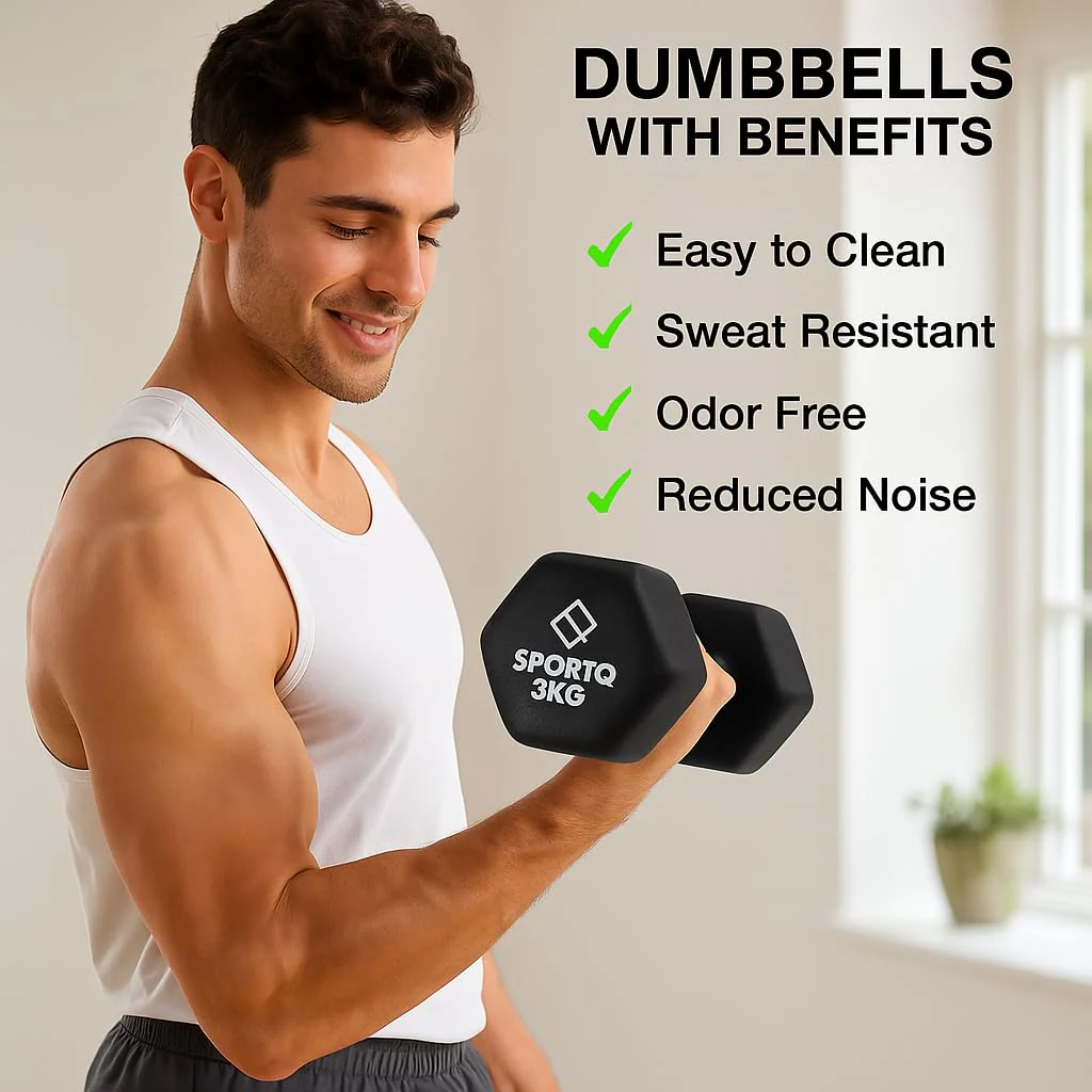 SportQ Hex Dumbbell Pair 1 to 5 Kg – Non-Slip & Rustproof Neoprene Coated Hand Weights for Strength Training & Muscle Toning – Suitable for Women, Men, Home, Gym (2 Pack) - Image 7