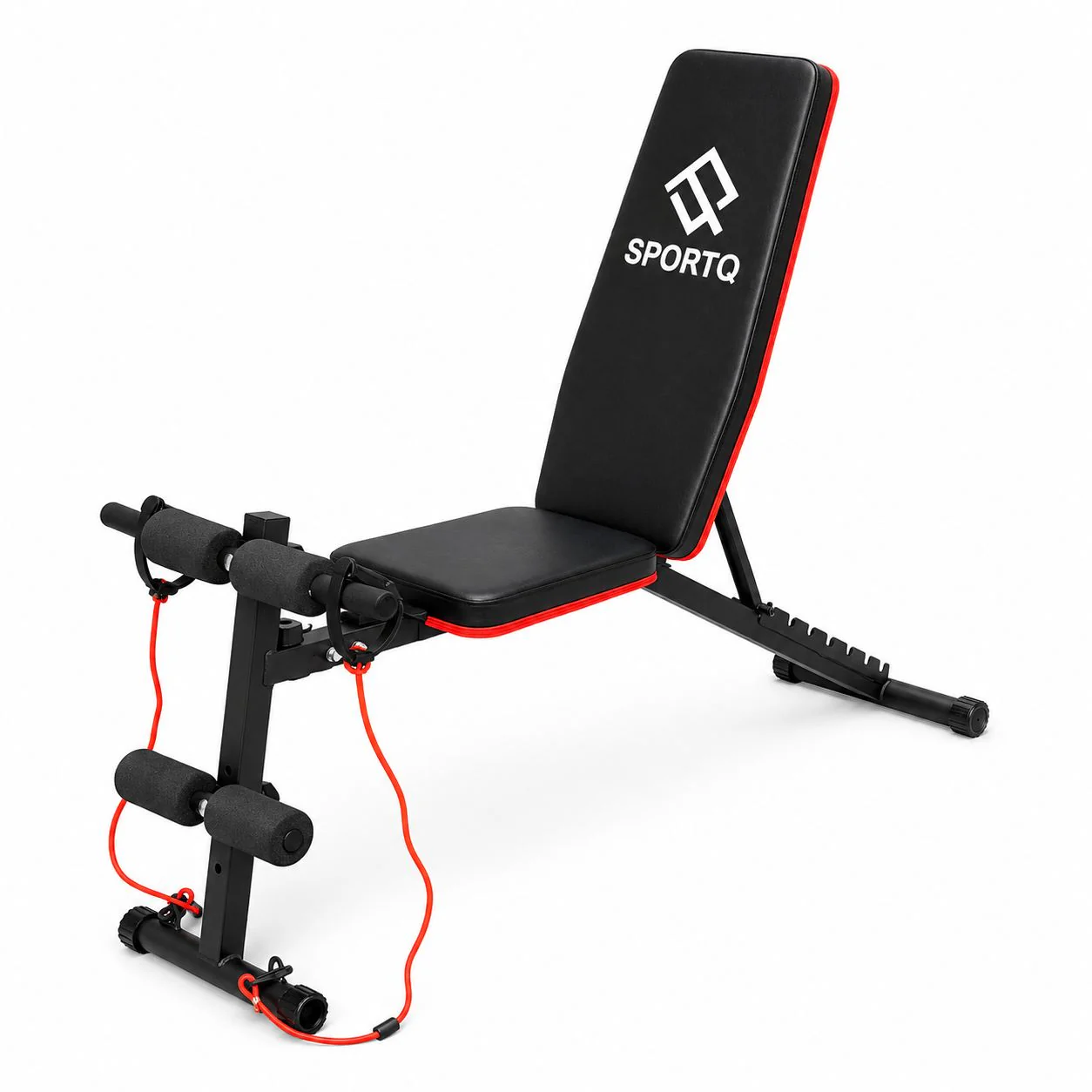 SportQ Adjustable Weight Bench Foldable Exercise Bench 250kg Large Capacity Elastic Ropes for Home Gym Strength Training Full Body Fitness Sit Up Flat Incline