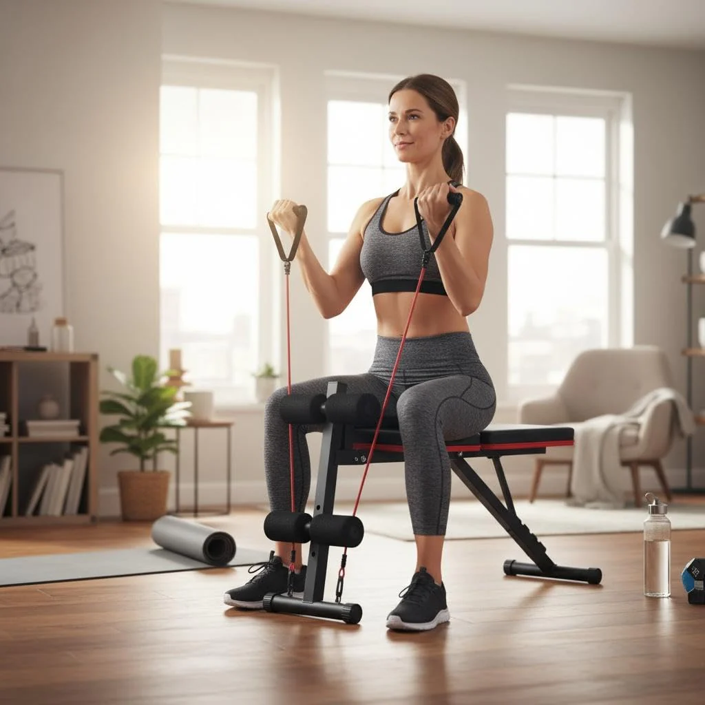 SportQ Adjustable Weight Bench Foldable Exercise Bench 250kg Large Capacity Elastic Ropes for Home Gym Strength Training Full Body Fitness Sit Up Flat Incline - Image 3
