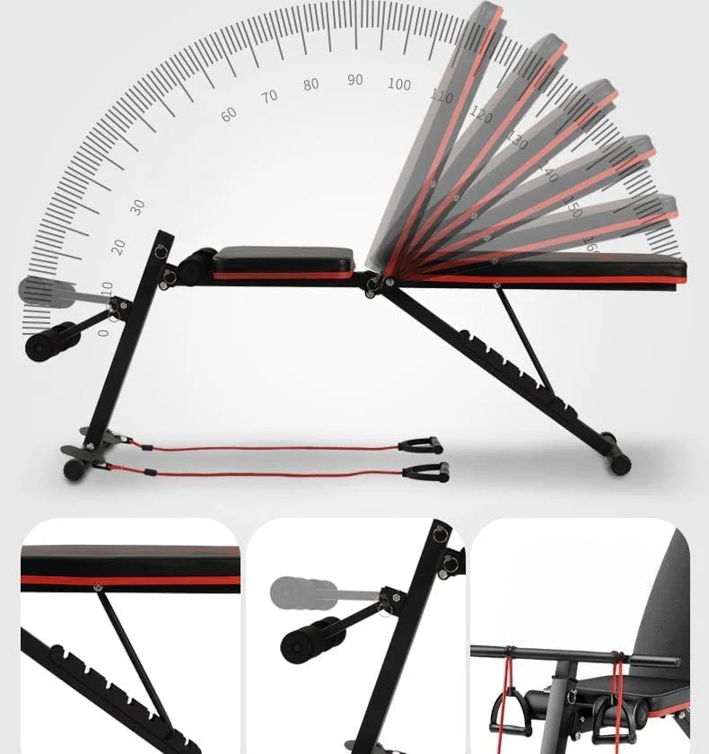 SportQ Adjustable Weight Bench Foldable Exercise Bench 250kg Large Capacity Elastic Ropes for Home Gym Strength Training Full Body Fitness Sit Up Flat Incline - Image 5