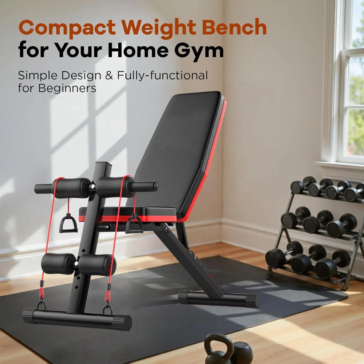 SportQ Adjustable Weight Bench Foldable Exercise Bench 250kg Large Capacity Elastic Ropes for Home Gym Strength Training Full Body Fitness Sit Up Flat Incline - Image 7