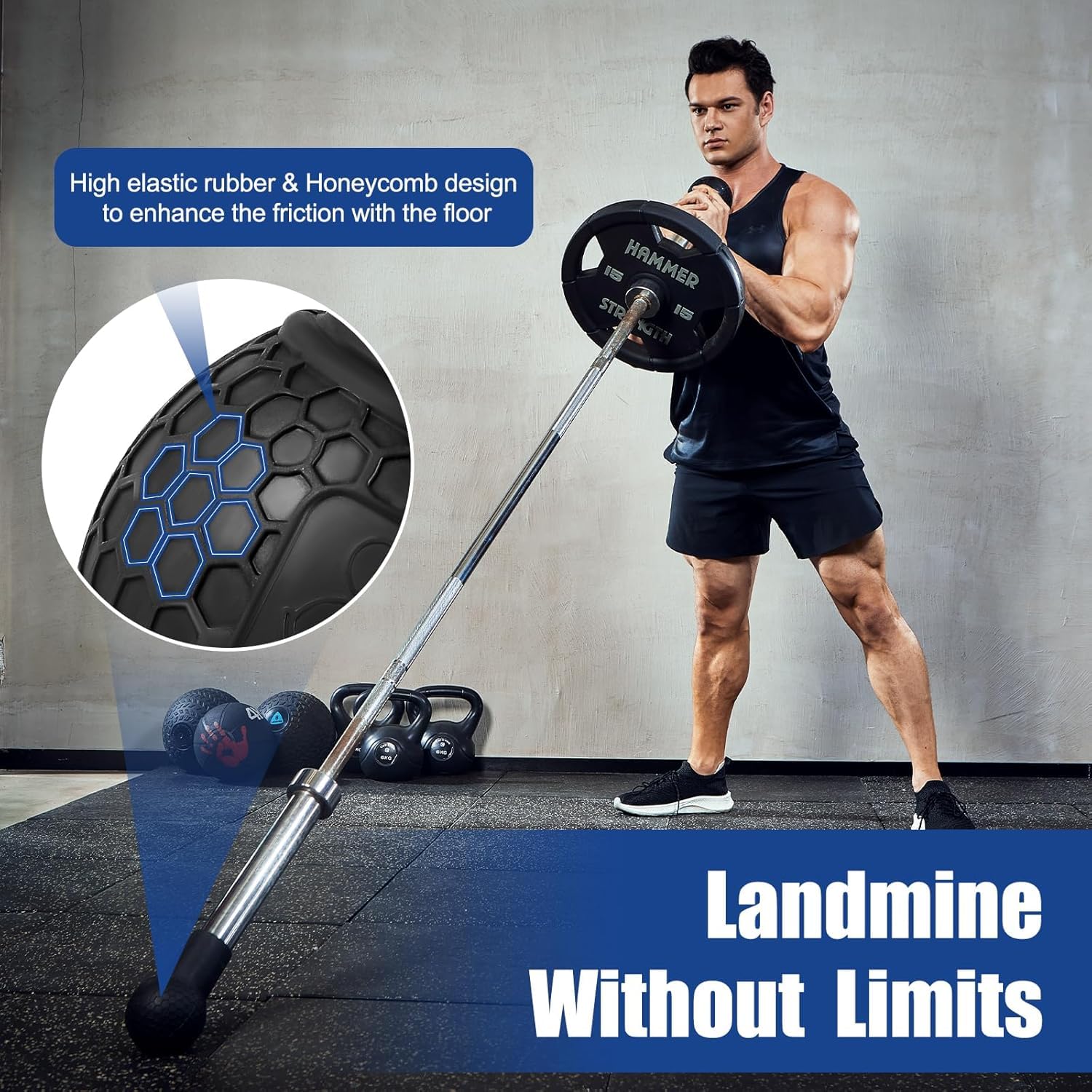 Landmine Workout Bar Attachments, Converts Any Surface Into a Landmine Workout - Press, Rows, Spins, Splits, Squats Natural Rubber - Fits Olympic Bars - Image 8
