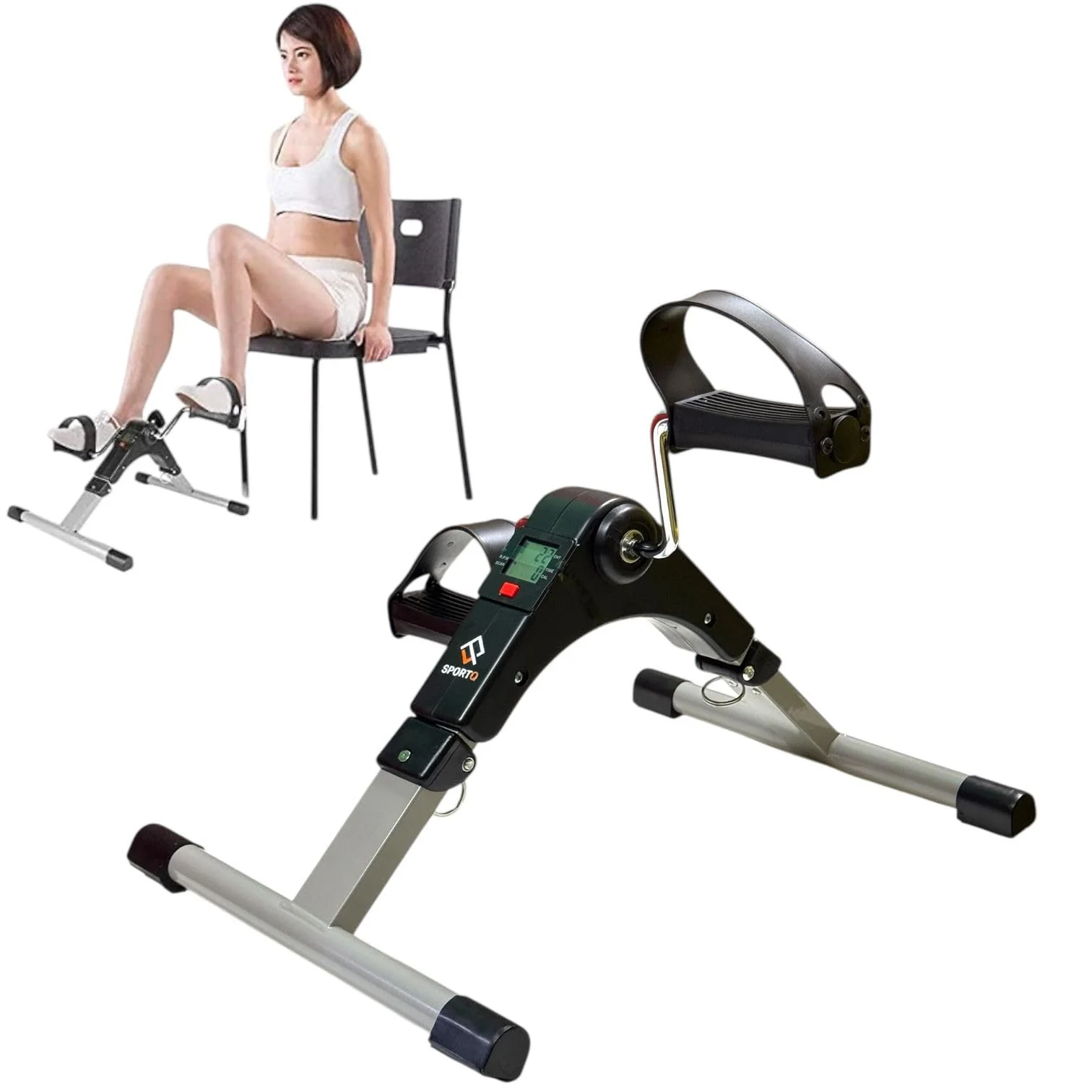 SportQ️ Foldable Pedal Exerciser, Mini Under Desk Exercise Bike Portable Foot and Hand Exerciser, Arm and Leg Exercise Machine with LCD Display for Light Leg and Arm Exercise, Physical Therapy at Home