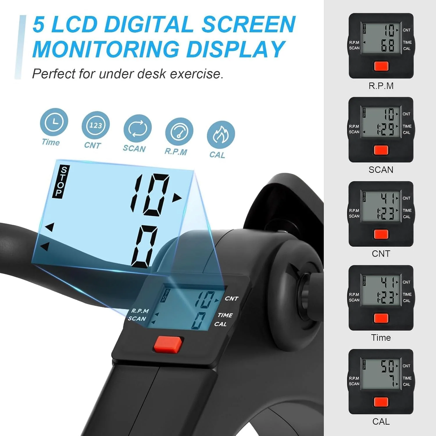 SportQ️ Foldable Pedal Exerciser, Mini Under Desk Exercise Bike Portable Foot and Hand Exerciser, Arm and Leg Exercise Machine with LCD Display for Light Leg and Arm Exercise, Physical Therapy at Home - Image 2