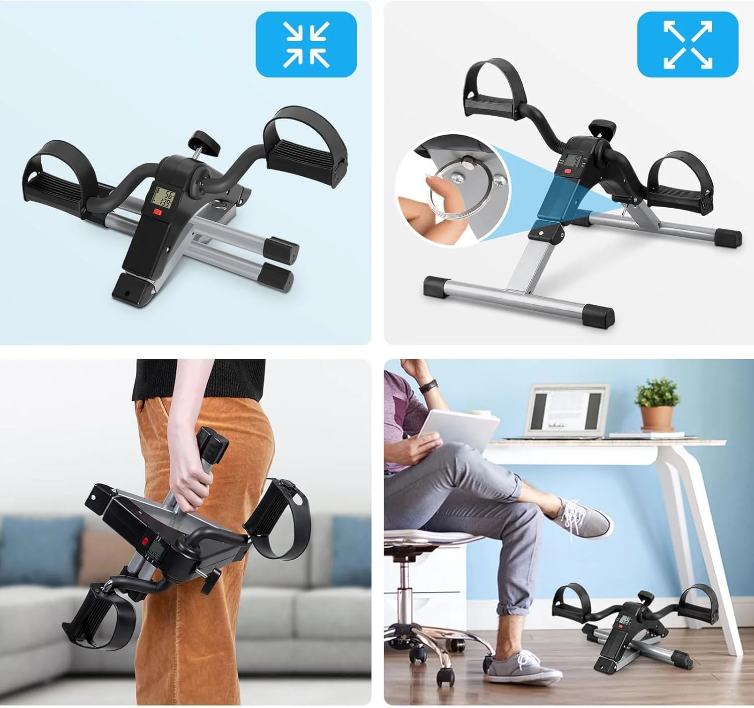 SportQ️ Foldable Pedal Exerciser, Mini Under Desk Exercise Bike Portable Foot and Hand Exerciser, Arm and Leg Exercise Machine with LCD Display for Light Leg and Arm Exercise, Physical Therapy at Home - Image 5