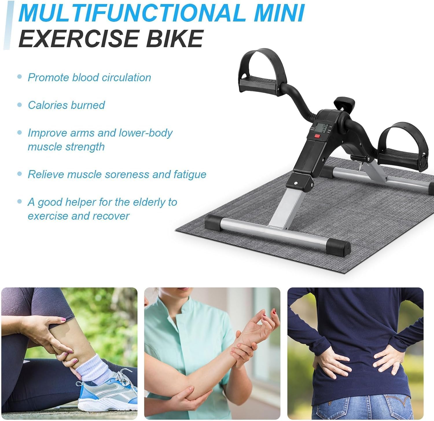 SportQ️ Foldable Pedal Exerciser, Mini Under Desk Exercise Bike Portable Foot and Hand Exerciser, Arm and Leg Exercise Machine with LCD Display for Light Leg and Arm Exercise, Physical Therapy at Home - Image 7