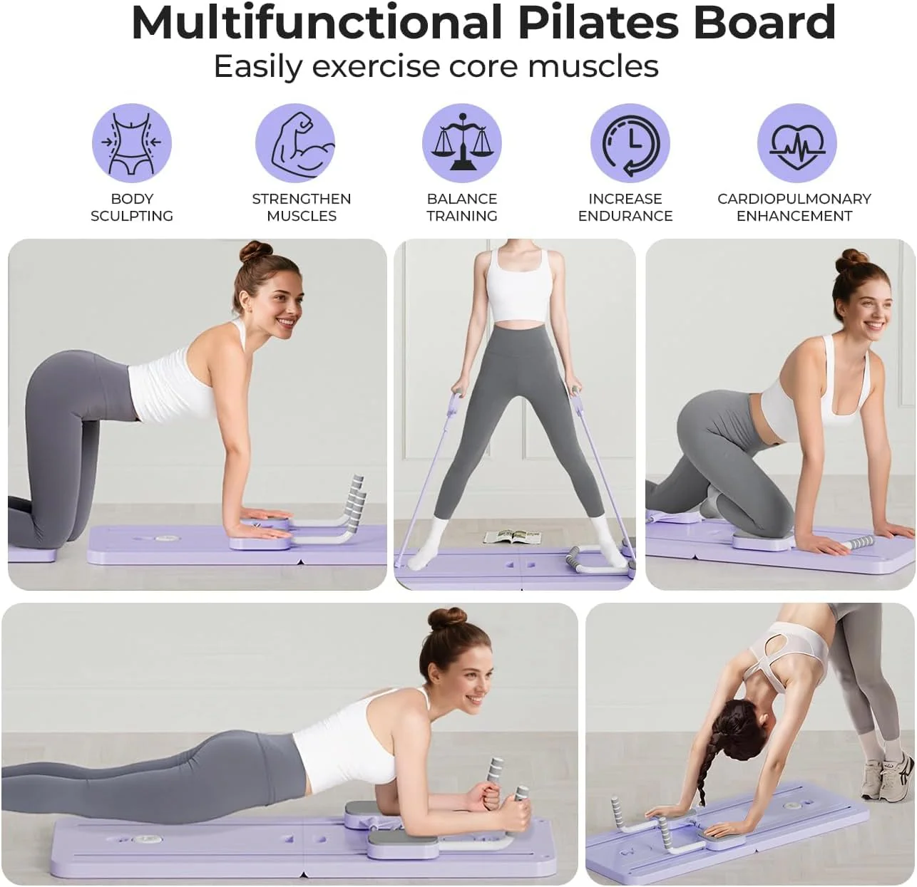 SportQ Multifunctional Pilates Board Foldable Home Gym Abdominal Waist Trainer Strengthening Arms Legs Full Resistance Plate + Handles + Tension Bands Suitable for Women Men Easy Storage - Image 5