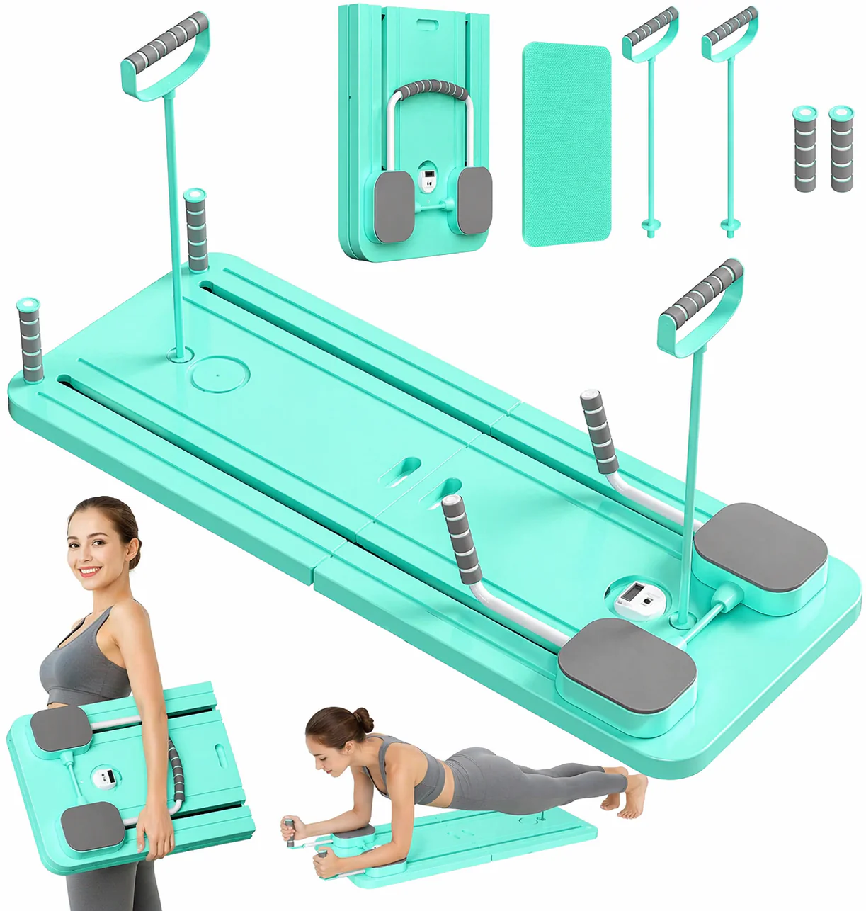 SportQ Multifunctional Pilates Board Foldable Home Gym Abdominal Waist Trainer Strengthening Arms Legs Full Resistance Plate + Handles + Tension Bands Suitable for Women Men Easy Storage - Image 7