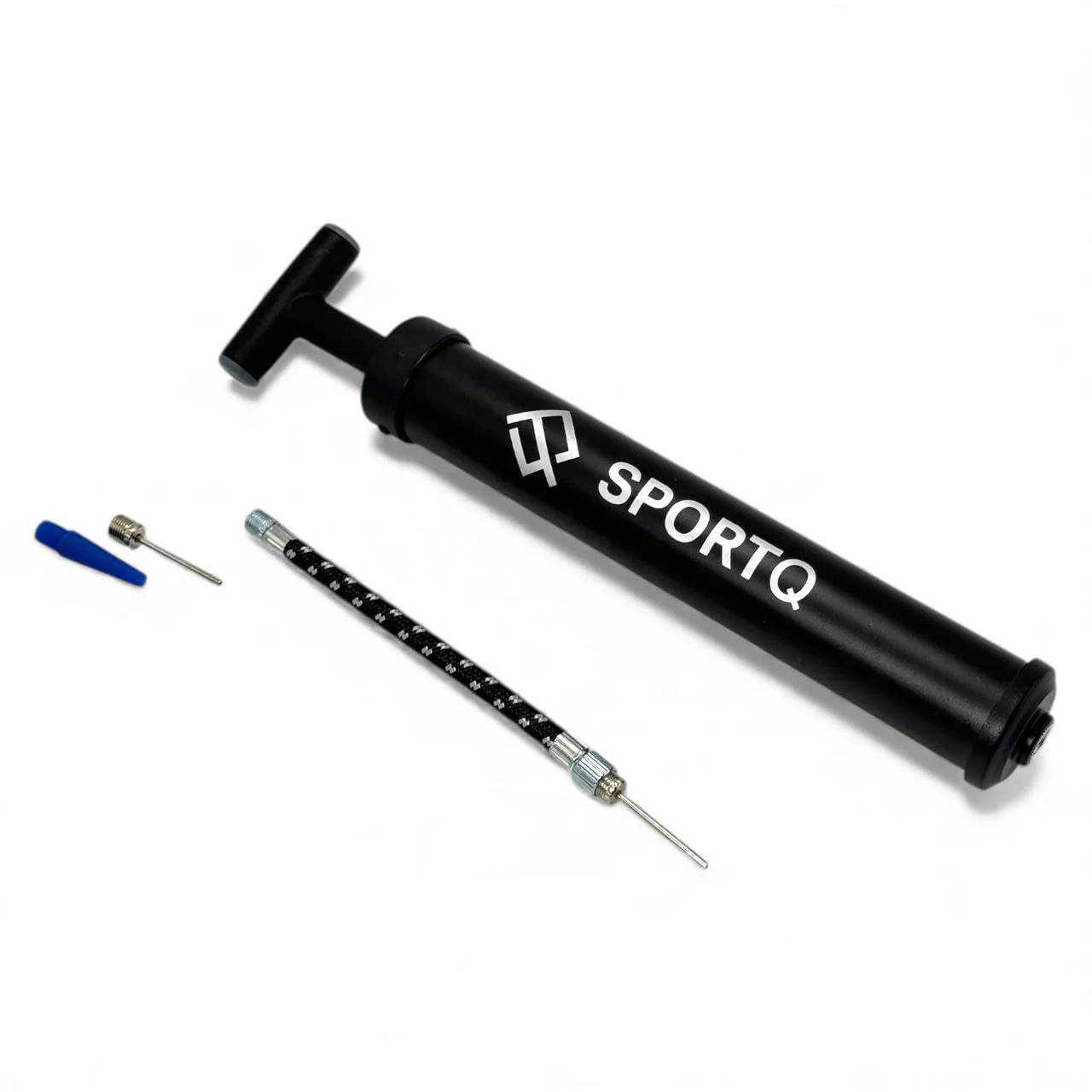 SportQ Premium Portable Ball Pump – High Pressure Hand Air Pump with Flexible Hose & Multiple Nozzles for Inflating Football, Basketball, Volleyball, Balloons, Floats – Compact Portable Size