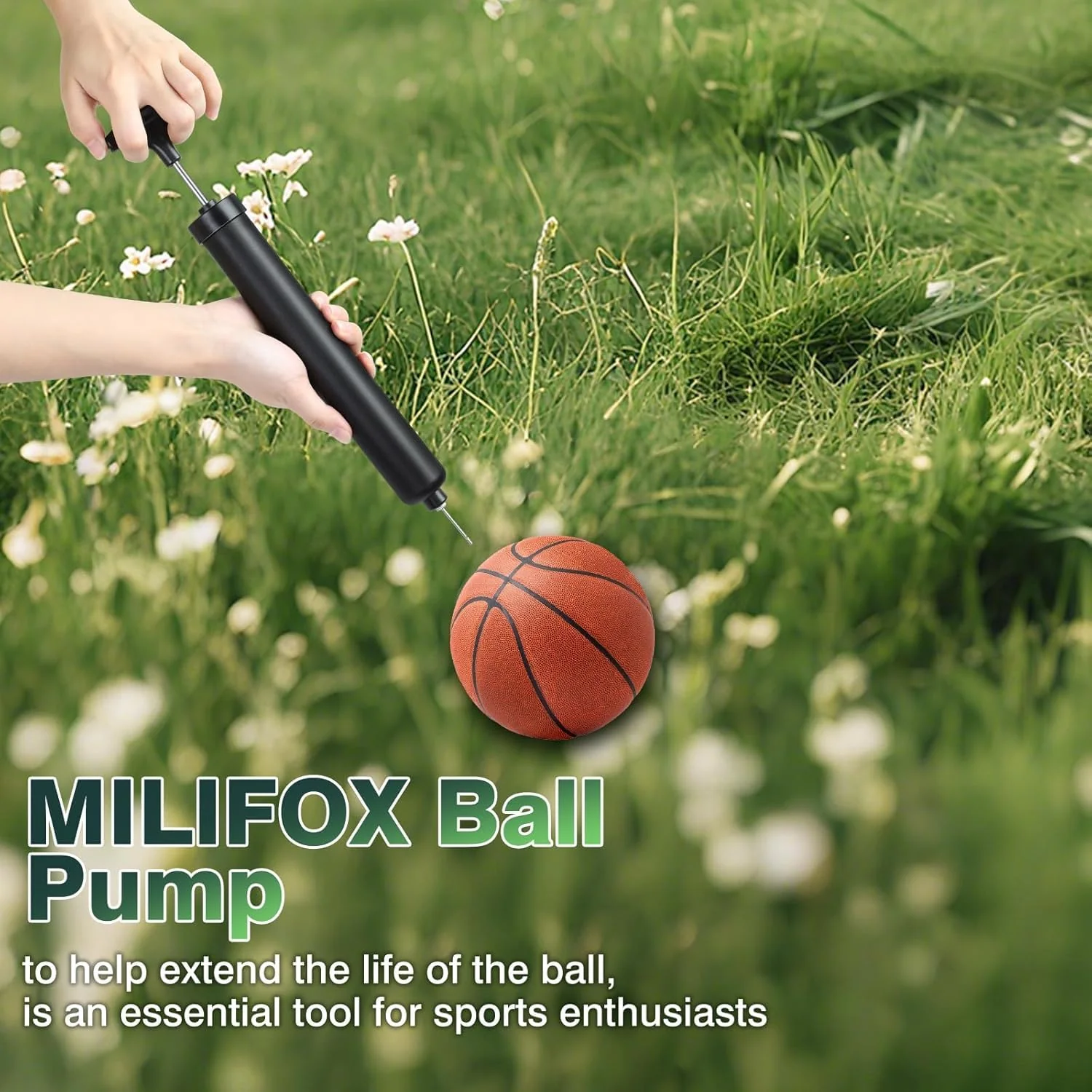 SportQ Premium Portable Ball Pump – High Pressure Hand Air Pump with Flexible Hose & Multiple Nozzles for Inflating Football, Basketball, Volleyball, Balloons, Floats – Compact Portable Size - Image 2