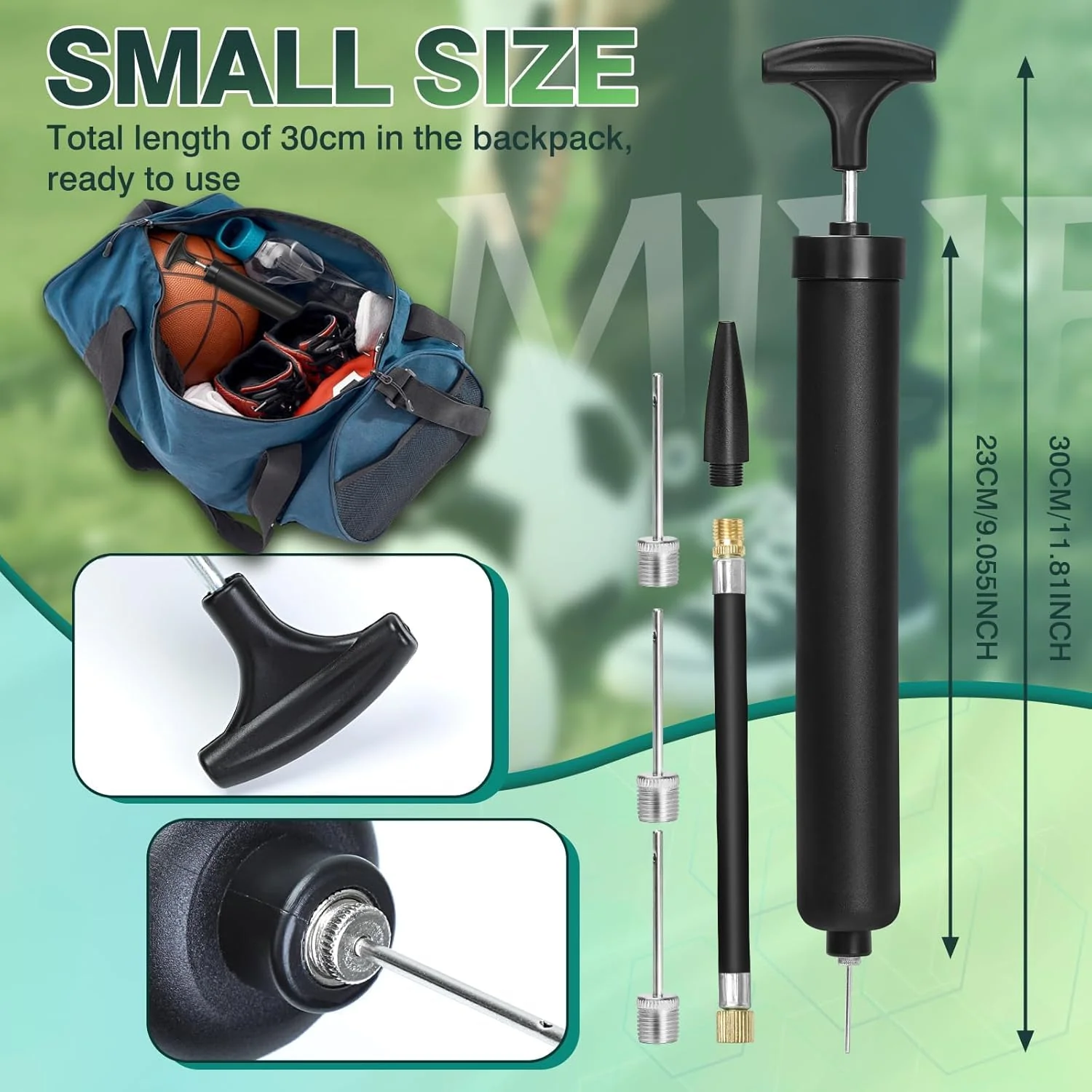 SportQ Premium Portable Ball Pump – High Pressure Hand Air Pump with Flexible Hose & Multiple Nozzles for Inflating Football, Basketball, Volleyball, Balloons, Floats – Compact Portable Size - Image 5