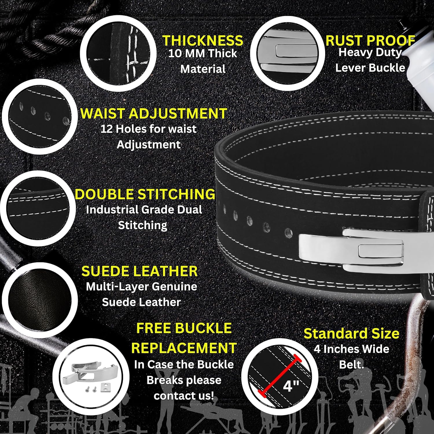 Weightlifting Belt for Men and Women 10mm Thick Leather IPF Weight Lifting Belt Ideal for Gym Belts, Training, Weightlifting, Bodybuilding, Squats, Deadlifts - Image 5