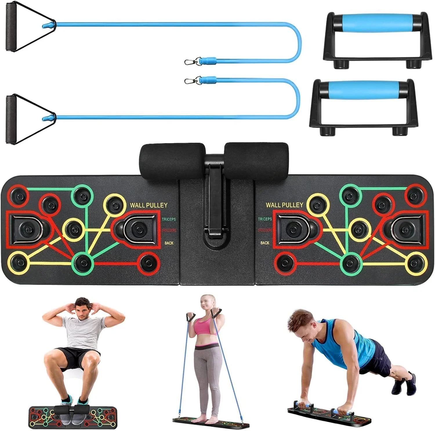 SportQ Push Up Board with Sit Up Stand, Multifunctional Push Up Bar with Resistance Bands, Home Strength Training Equipment, Push Up Handles for Perfect Push-Ups, Home Fitness