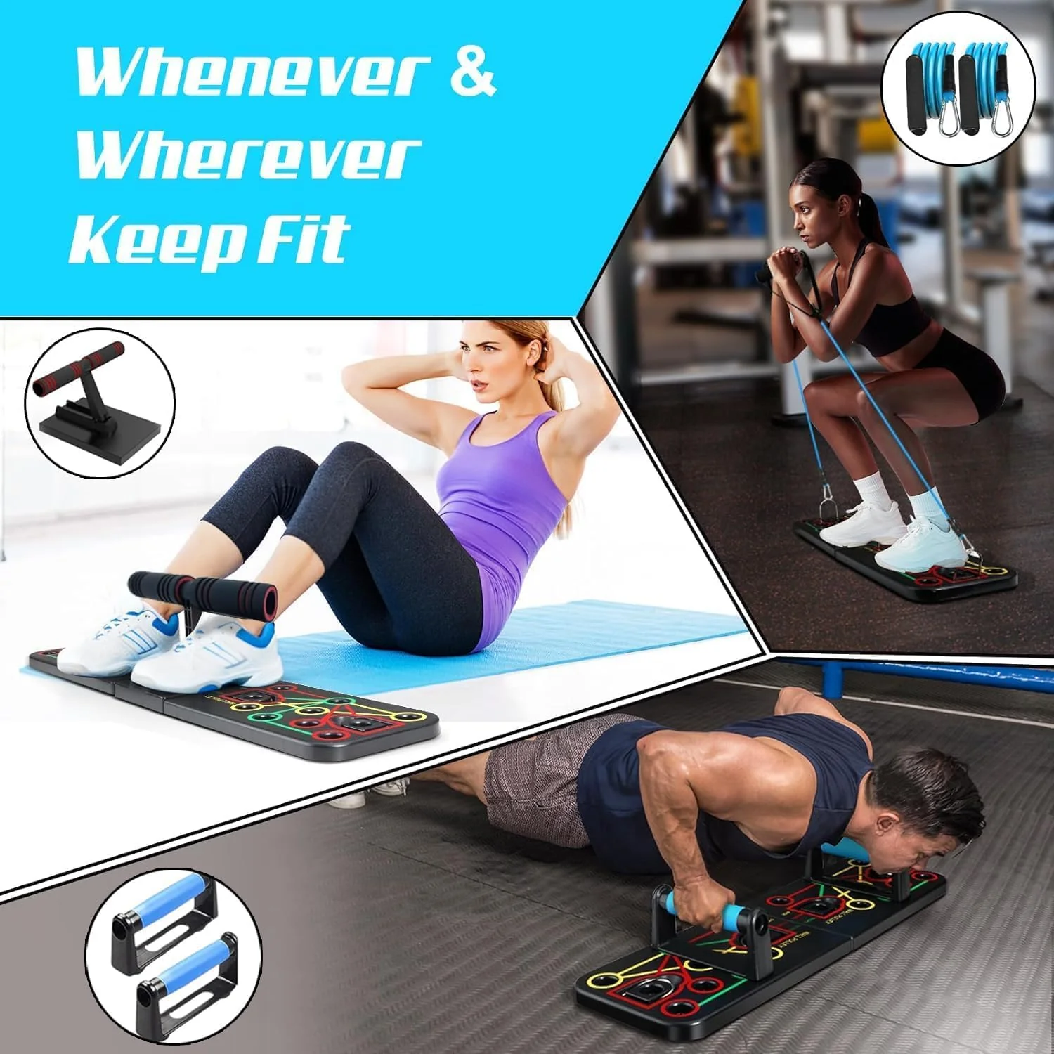 SportQ Push Up Board with Sit Up Stand, Multifunctional Push Up Bar with Resistance Bands, Home Strength Training Equipment, Push Up Handles for Perfect Push-Ups, Home Fitness - Image 3