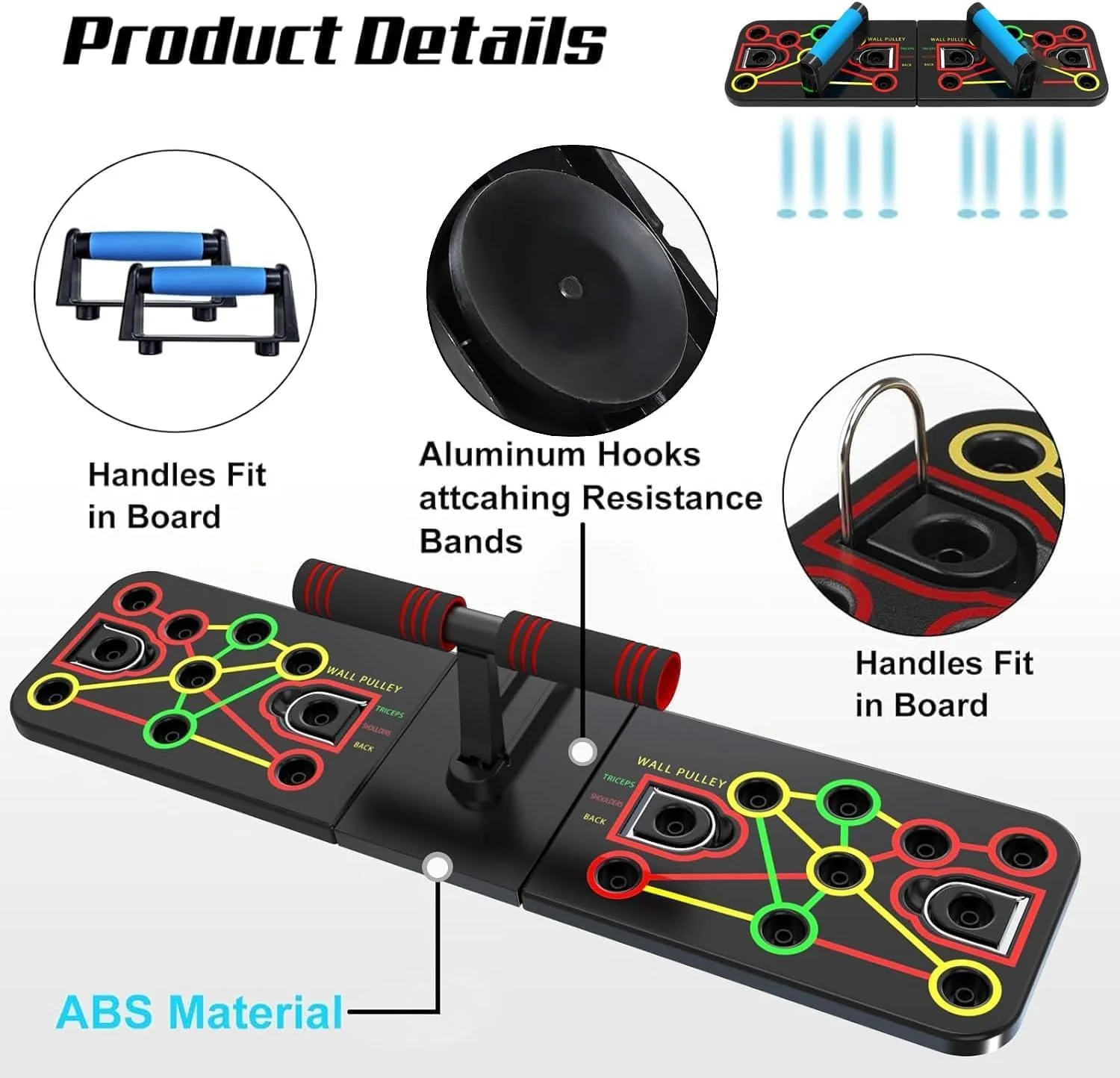 SportQ Push Up Board with Sit Up Stand, Multifunctional Push Up Bar with Resistance Bands, Home Strength Training Equipment, Push Up Handles for Perfect Push-Ups, Home Fitness - Image 7
