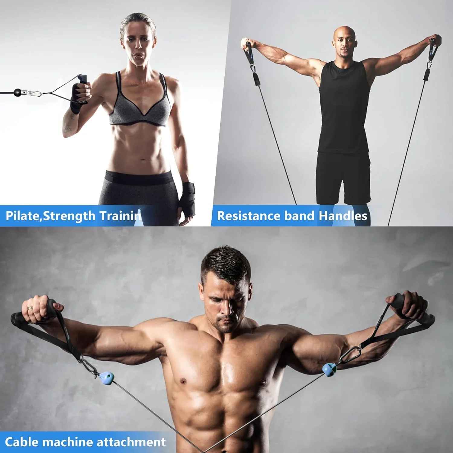 SportQ® Ergonomic Resistance Band Handles – Non-Slip TPE Grip + Heavy-Duty Straps + 2 Hooks+ Carry Bag - Image 4