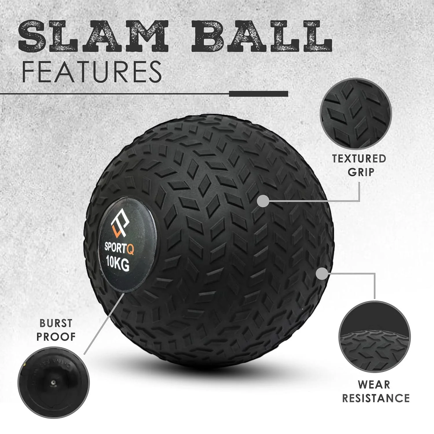 SportQ Premium Dead Bounce Slam Rubber Ball Workout for Strength and Adaptation Training, Core Training, Squats, Lunges, Plyometric Ball with Grooved Surface, Versatile - Image 3