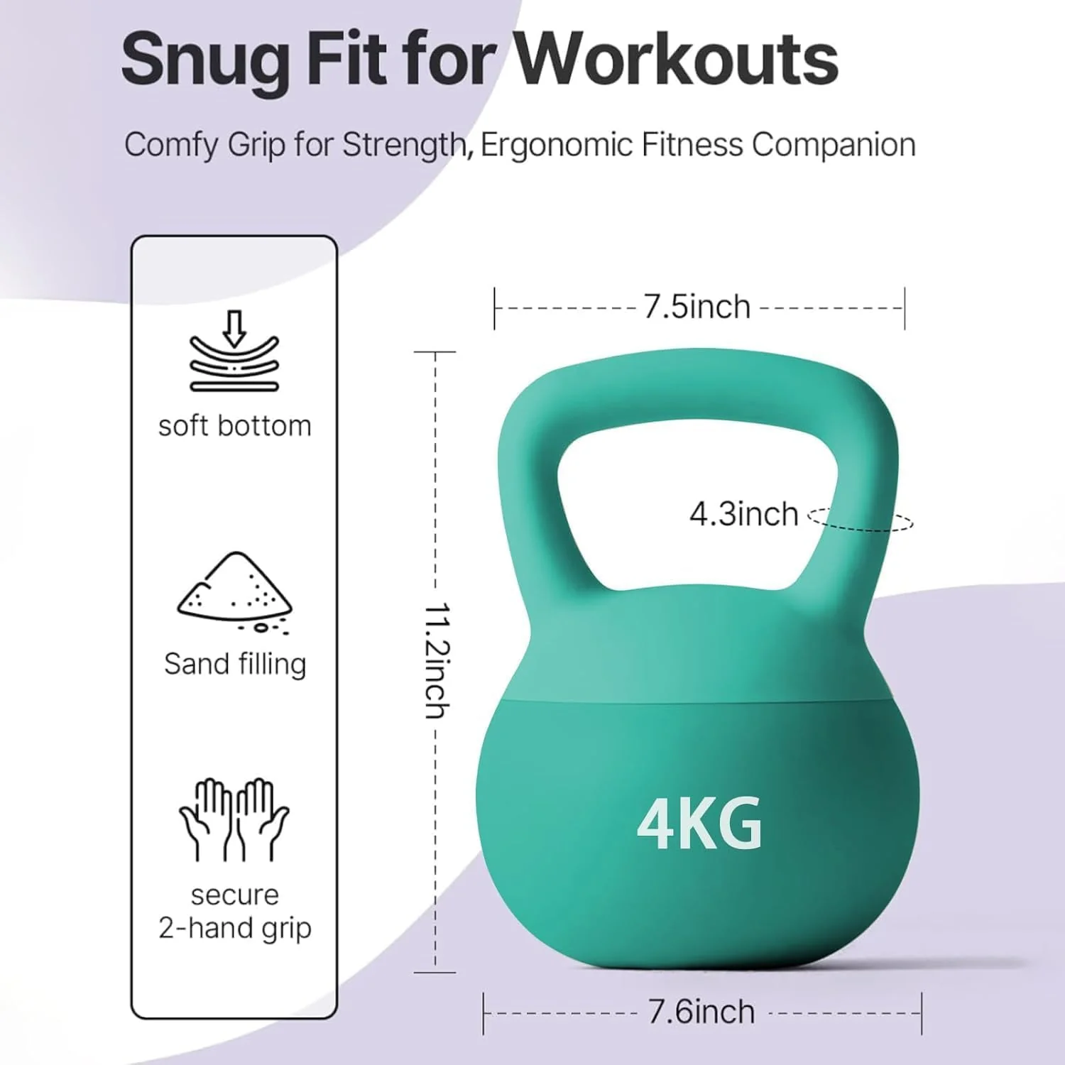 SportQ Soft Kettlebell – Safe Training Kettlebell Covered with Non-Slip Coating | Wide Palm Grip & Sand Pad for Shock Absorption for Strength Training and Fat Burning (2kg to 10kg) - Image 4