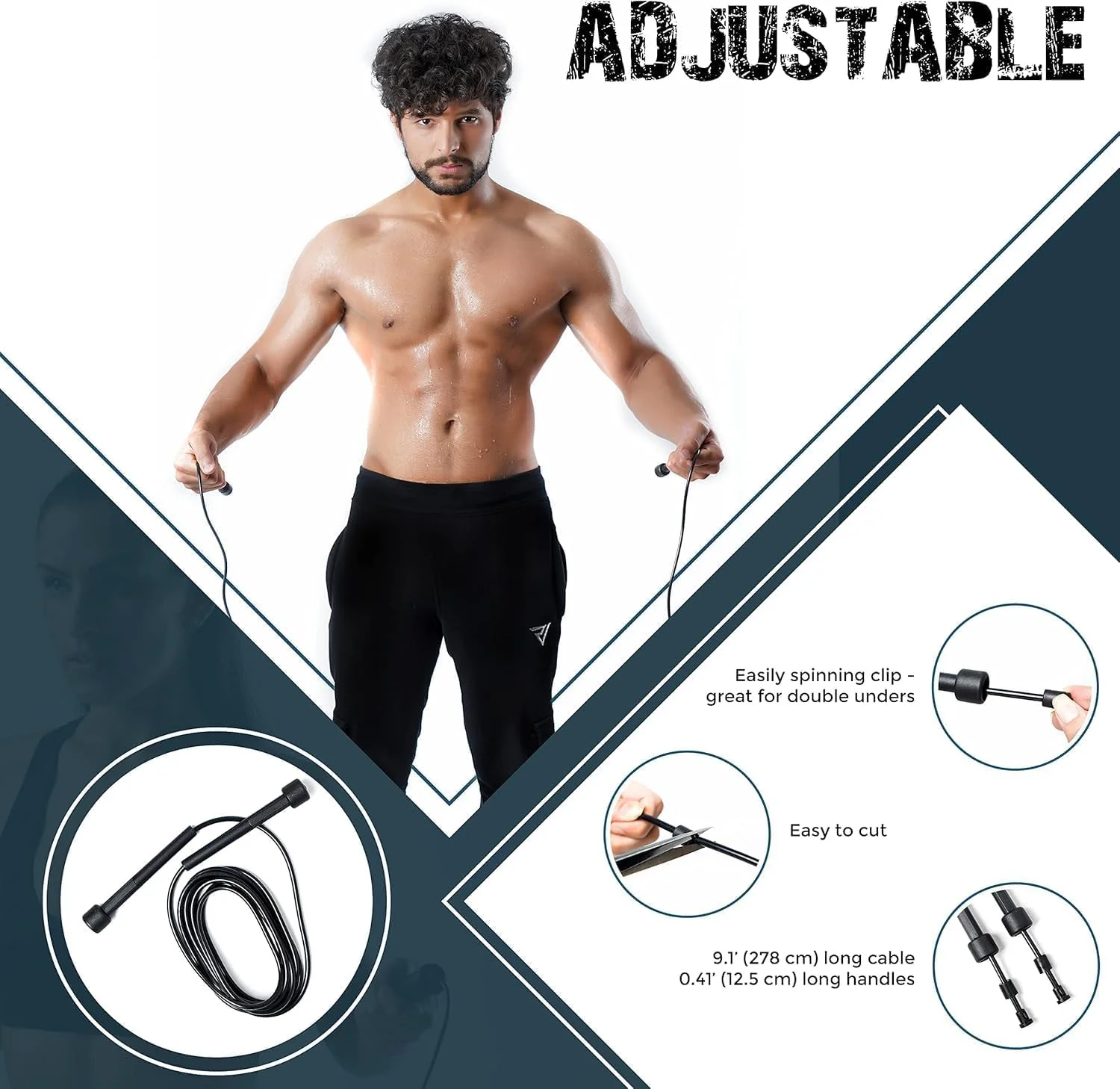 SportQ Skipping Rope for Men and Women with Zipper Speed Intensification Speed Jump Rope Adjustable Height for Kids Women Girls Jump Rope for Jumping Workout Gym Fitness - Image 3