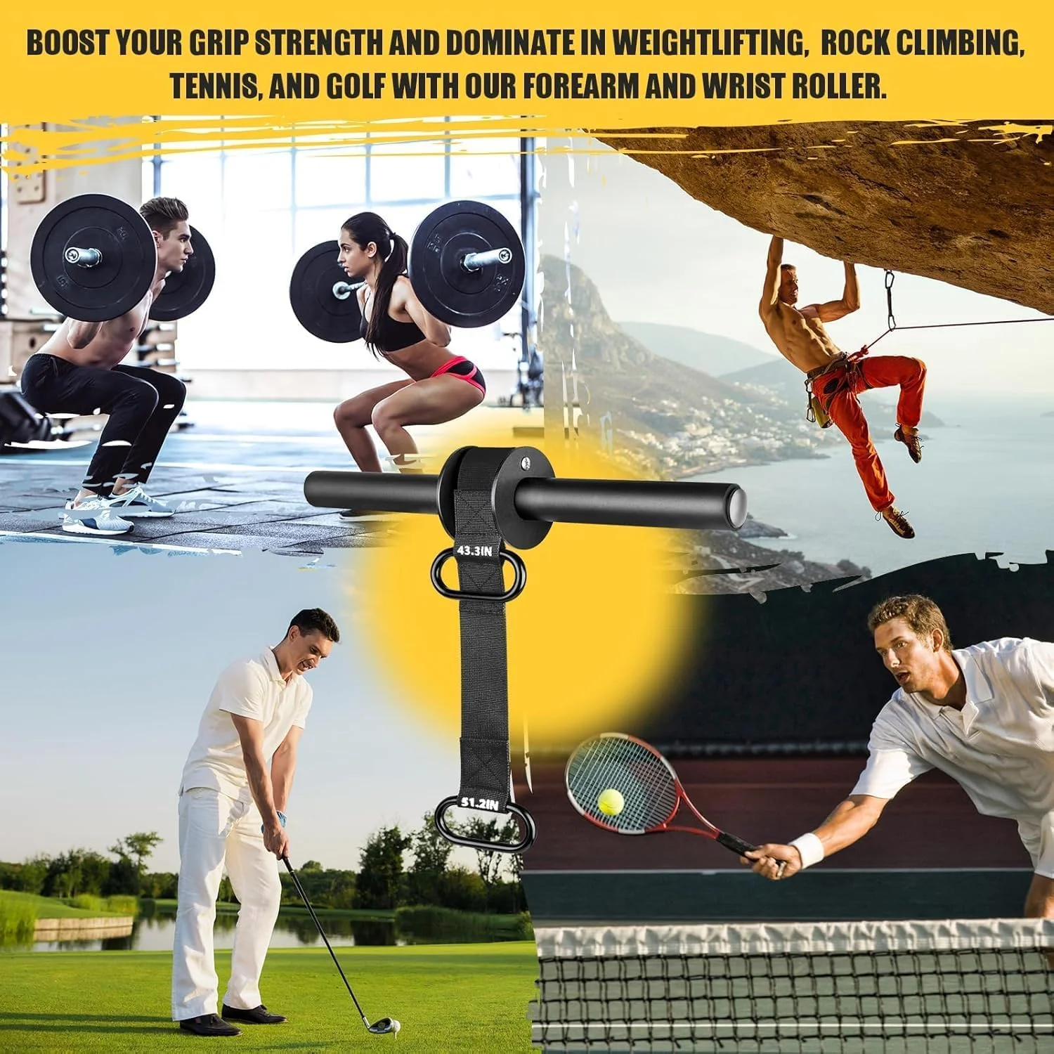 SportQ Forearm & Wrist Strengthener - Metal Roller with Adjustable Nylon Strap to Improve Arm Strength, Wrist & Forearm Exercise, Grip & Flexibility – Suitable for Dumbbells & Weights - Image 4