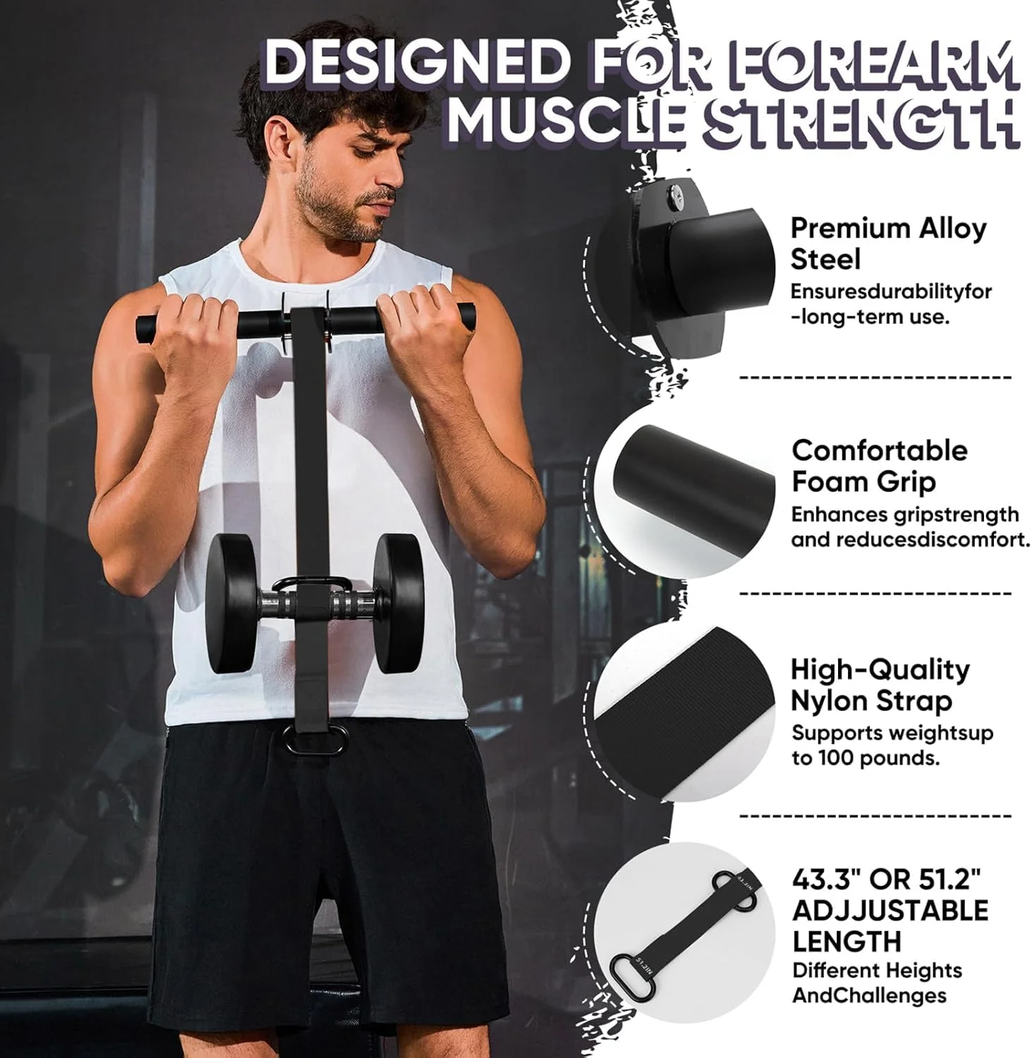 SportQ Forearm & Wrist Strengthener - Metal Roller with Adjustable Nylon Strap to Improve Arm Strength, Wrist & Forearm Exercise, Grip & Flexibility – Suitable for Dumbbells & Weights - Image 6