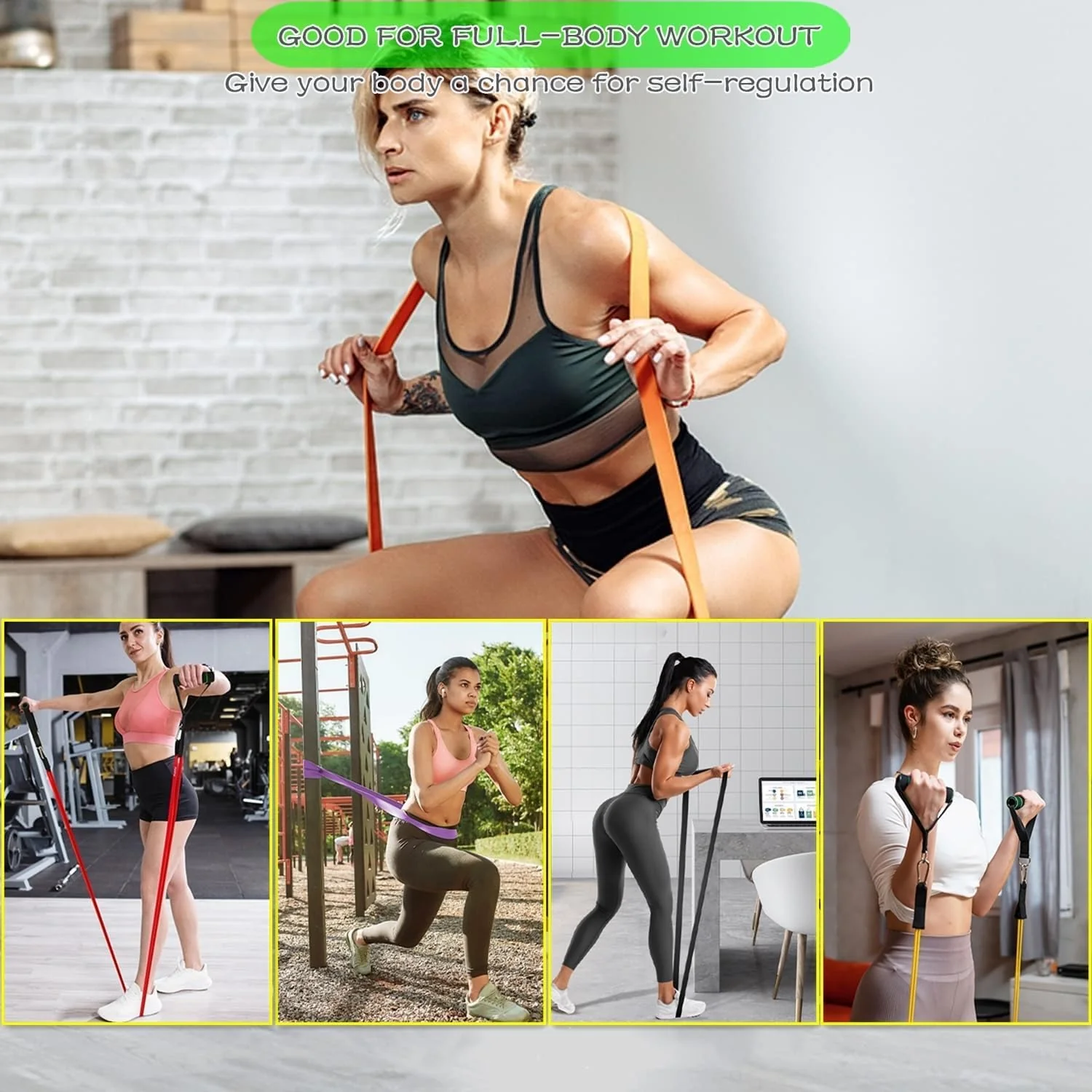 SportQ Resistance Bands Set Premium Fitness Rubber Bands, 5 Different Sizes with Handles, Door Anchors, Leg Bands with Tool Carry Bag - Image 10