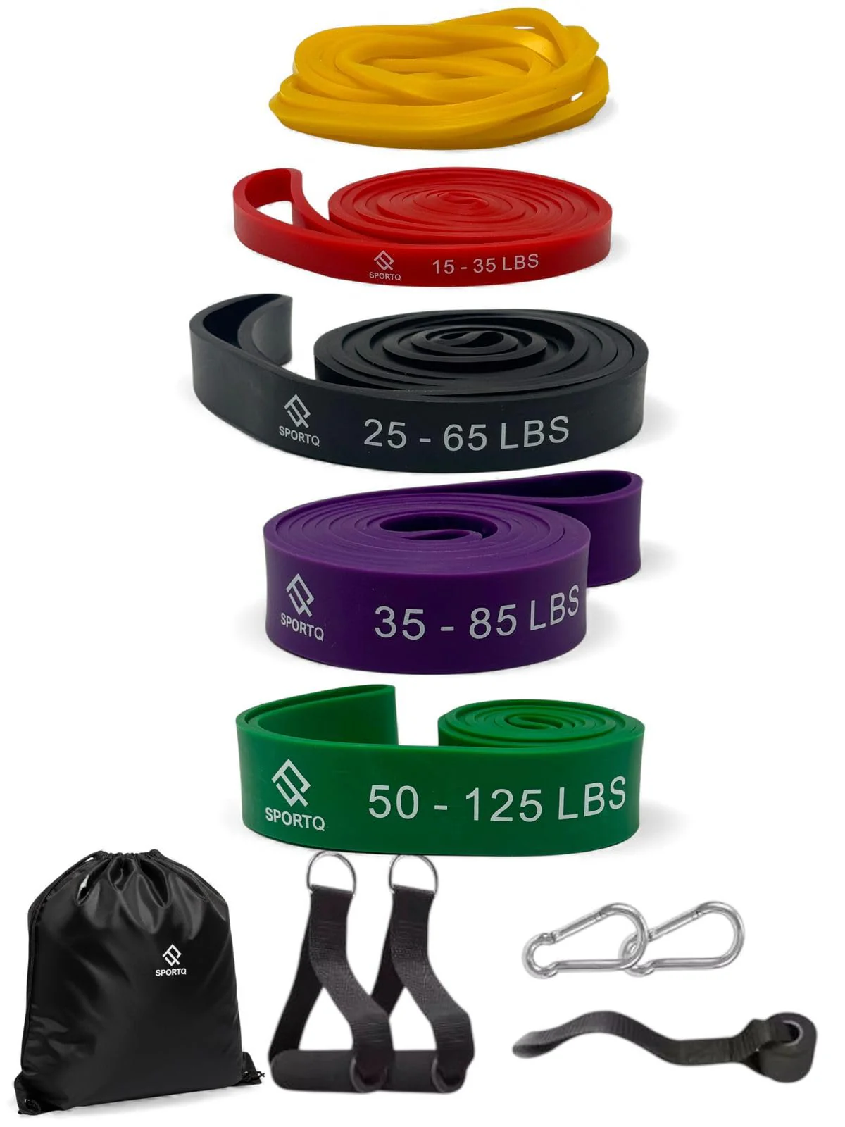 SportQ Resistance Bands Set Premium Fitness Rubber Bands, 5 Different Sizes with Handles, Door Anchors, Leg Bands with Tool Carry Bag - Image 3