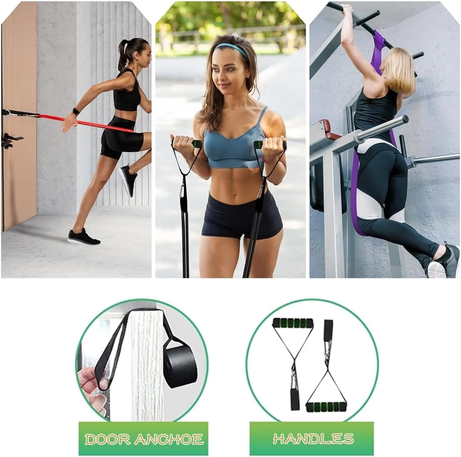 SportQ Resistance Bands Set Premium Fitness Rubber Bands, 5 Different Sizes with Handles, Door Anchors, Leg Bands with Tool Carry Bag - Image 6